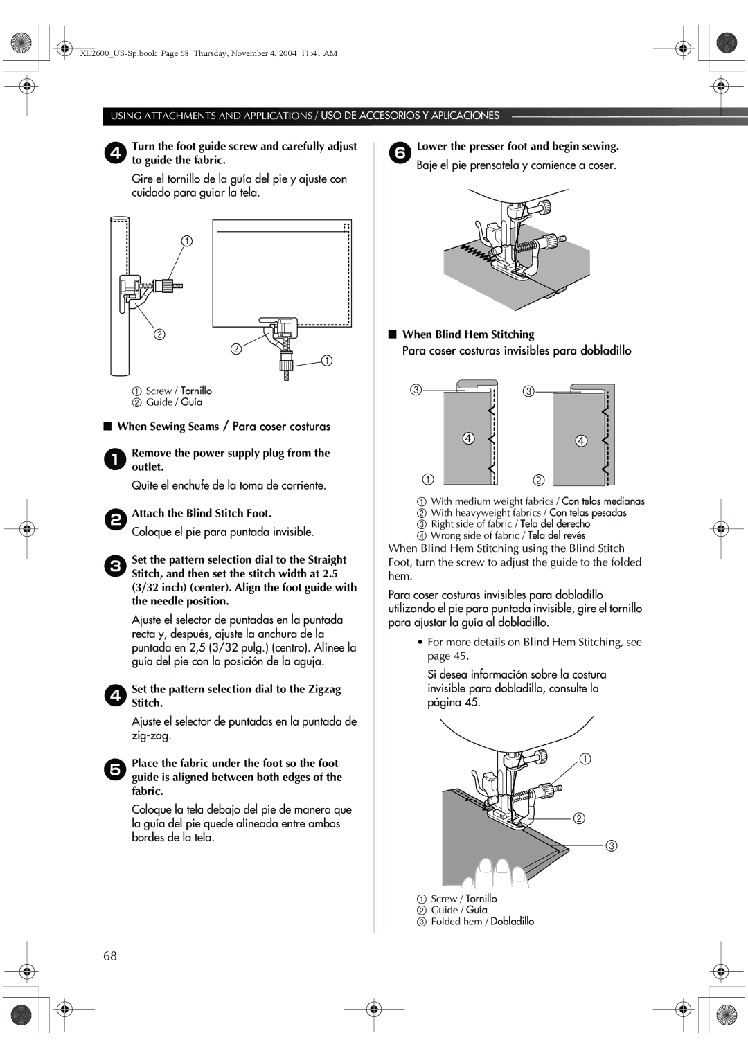 Brother XL-3500 operation manual 4SetStitch.the pattern selection dial to the Zigzag, Screw / Tornillo Guide / Guía 