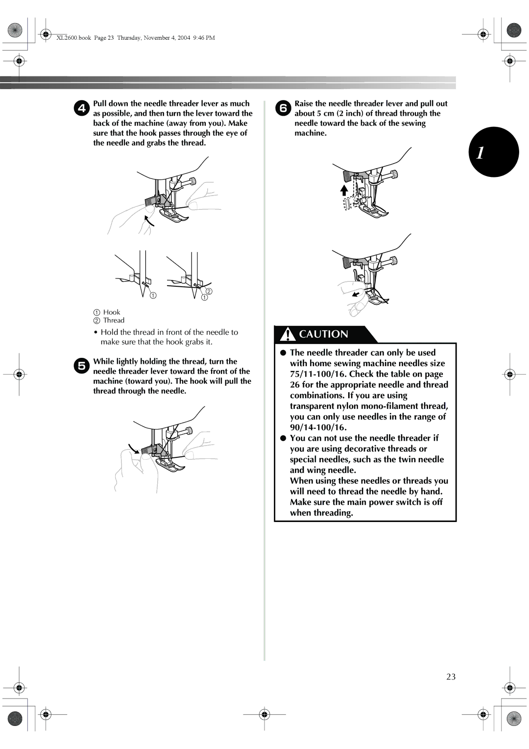 Brother XL-2620, XL-3510, XC6771-021 operation manual Hook Thread 