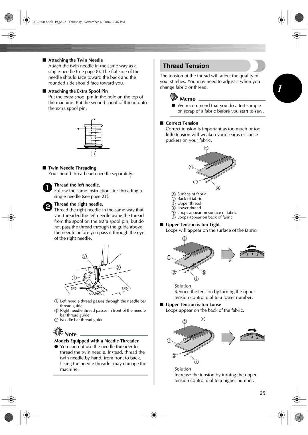 Brother XL-3510, XL-2620, XC6771-021 operation manual Thread Tension 