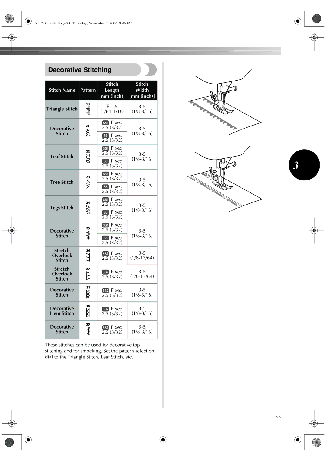 Brother XC6771-021, XL-3510, XL-2620 operation manual Decorative Stitching 