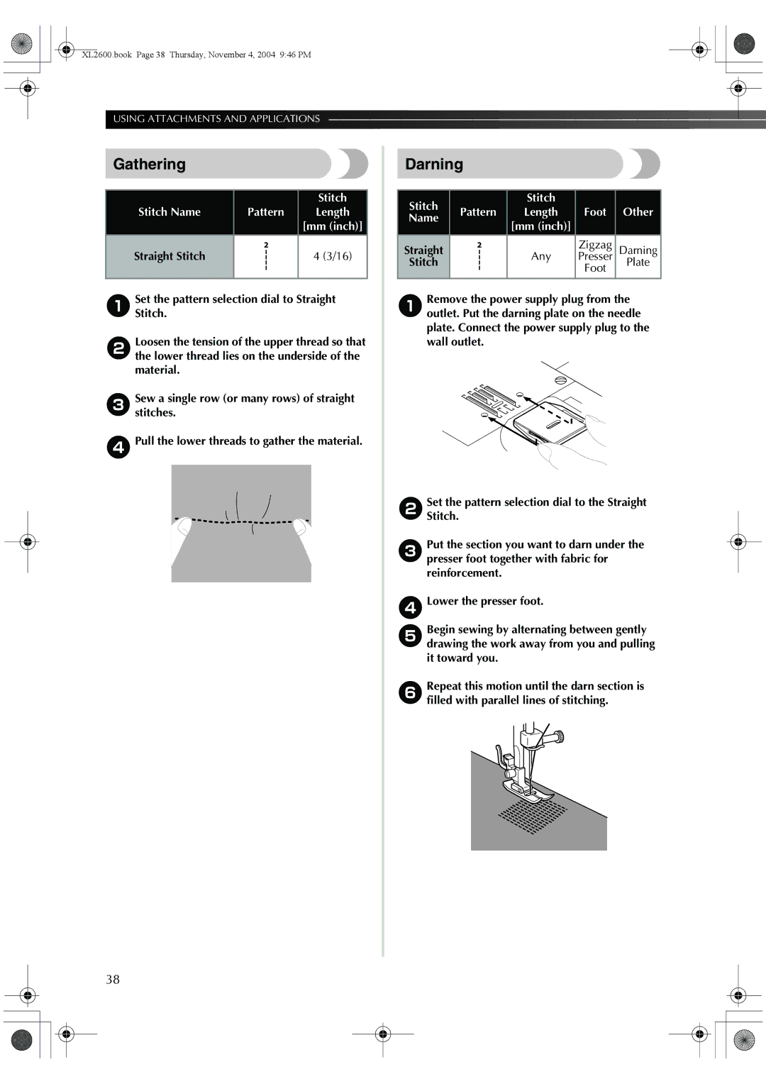 Brother XL-2620, XL-3510, XC6771-021 operation manual Gathering, Darning, Other, Any, Stitch Plate Foot 