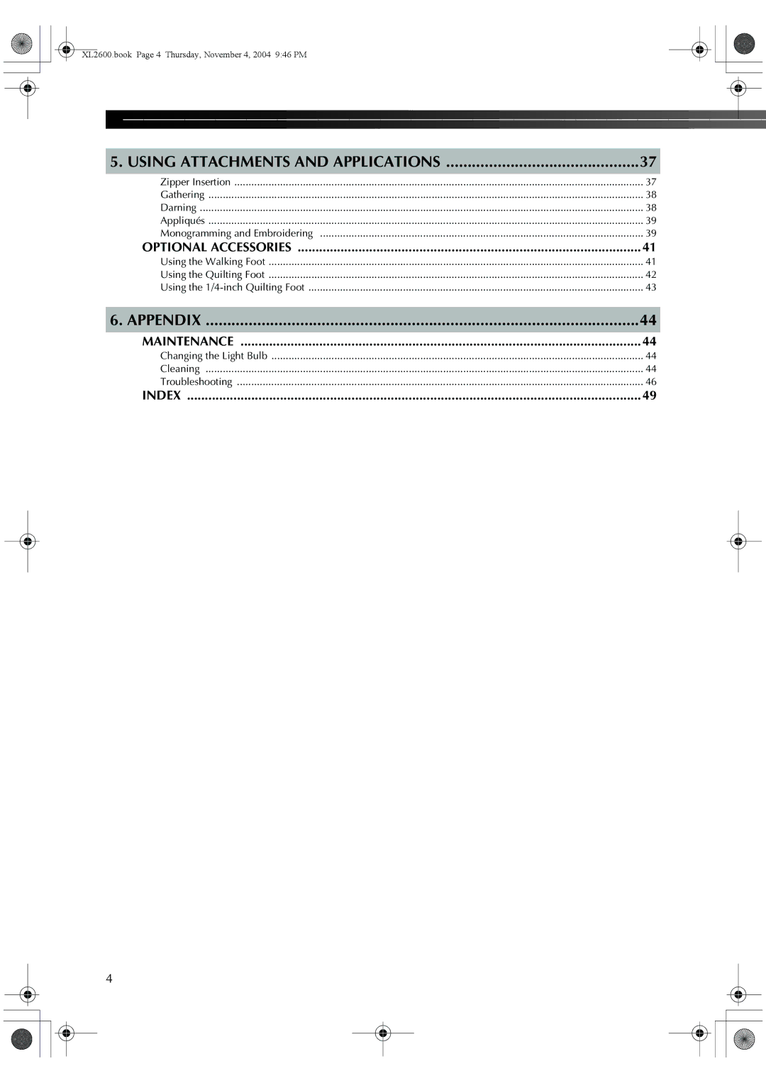 Brother XL-3510, XL-2620, XC6771-021 operation manual Using Attachments and Applications 