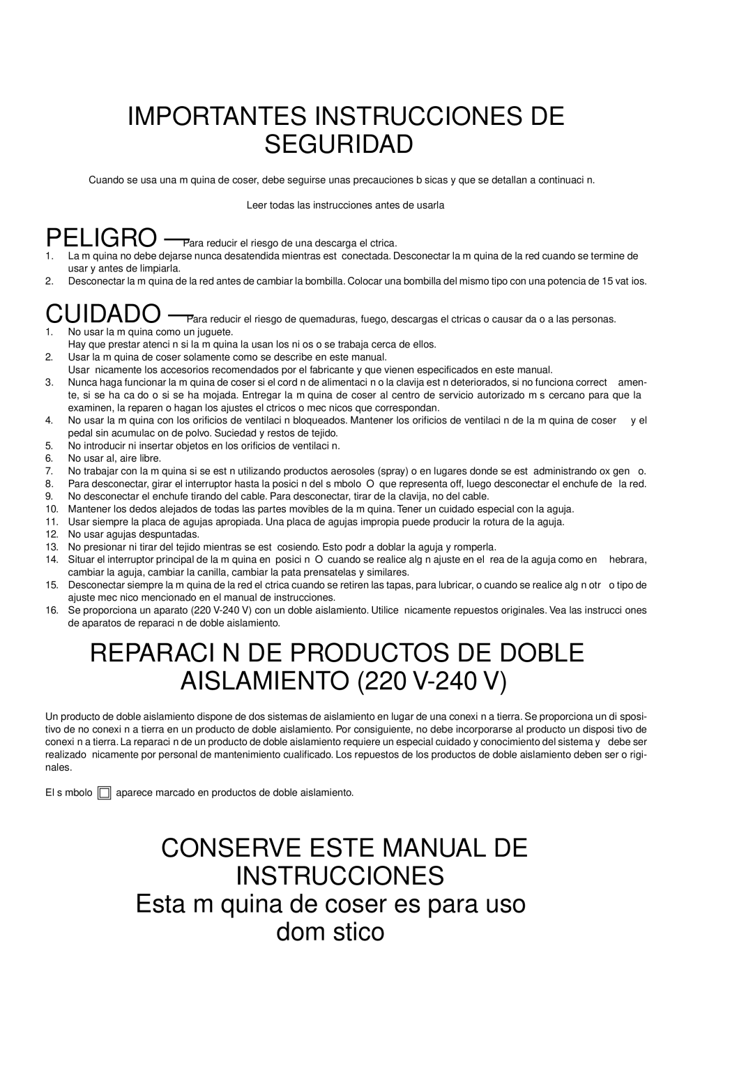 Brother XL-5012, XL-5032 instruction manual Conserve Este Manual DE Instrucciones 