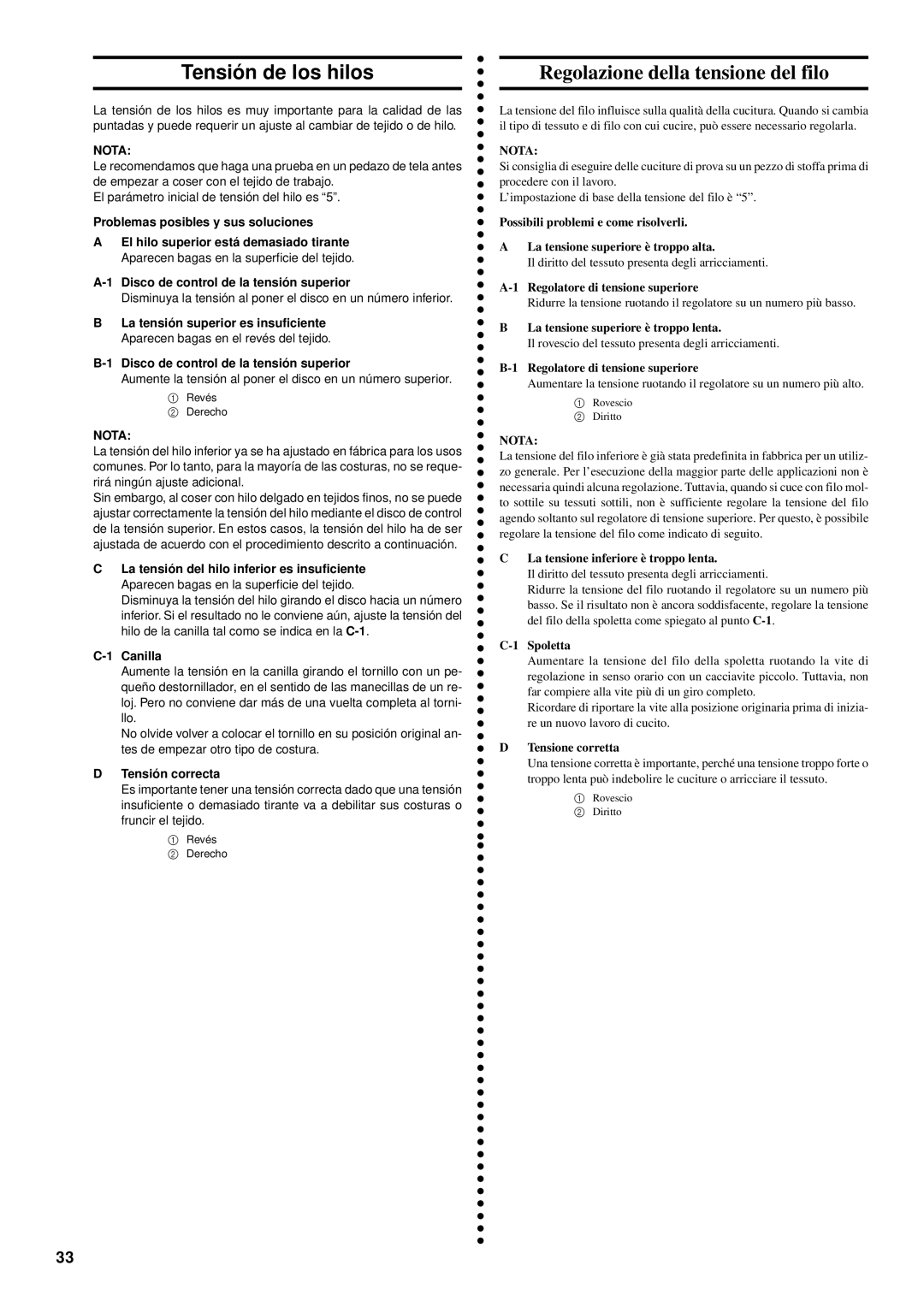 Brother XL-5012, XL-5032 instruction manual Tensión de los hilos, Regolazione della tensione del filo 