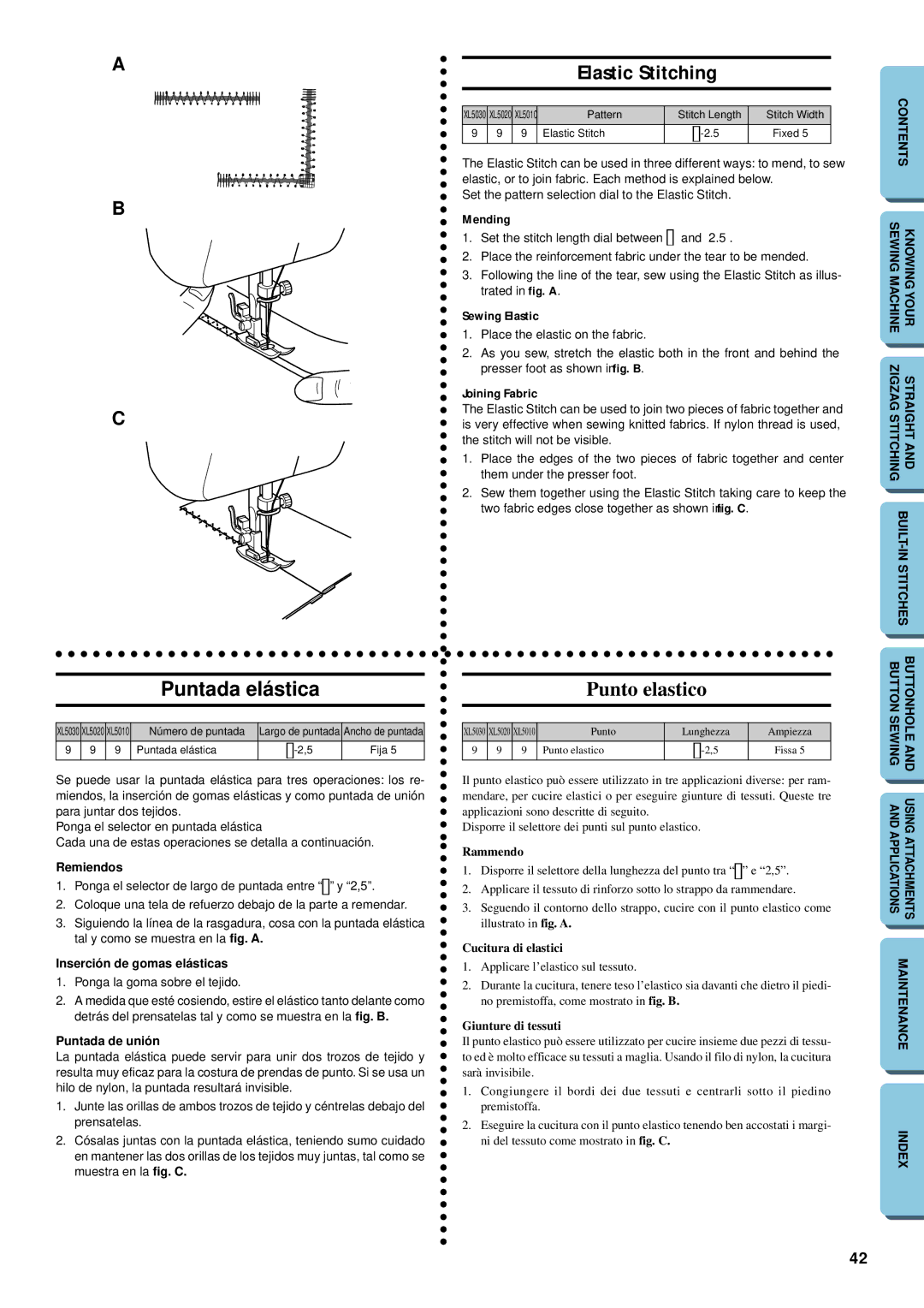 Brother XL-5032, XL-5012 Elastic Stitching, Punto elastico, Remiendos, Inserción de gomas elásticas, Puntada de unión 