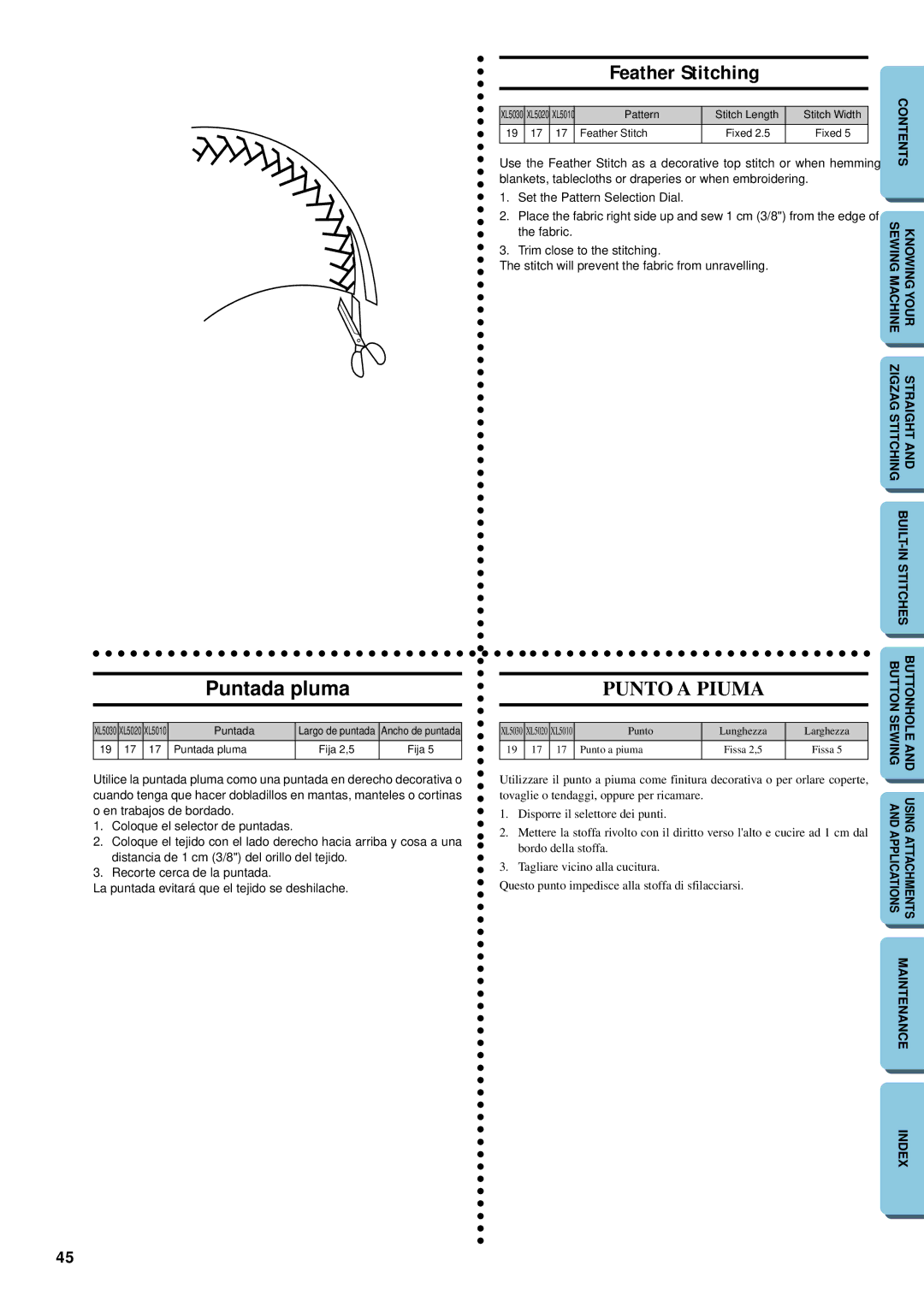 Brother XL-5012, XL-5032 instruction manual Puntada pluma, Feather Stitching 