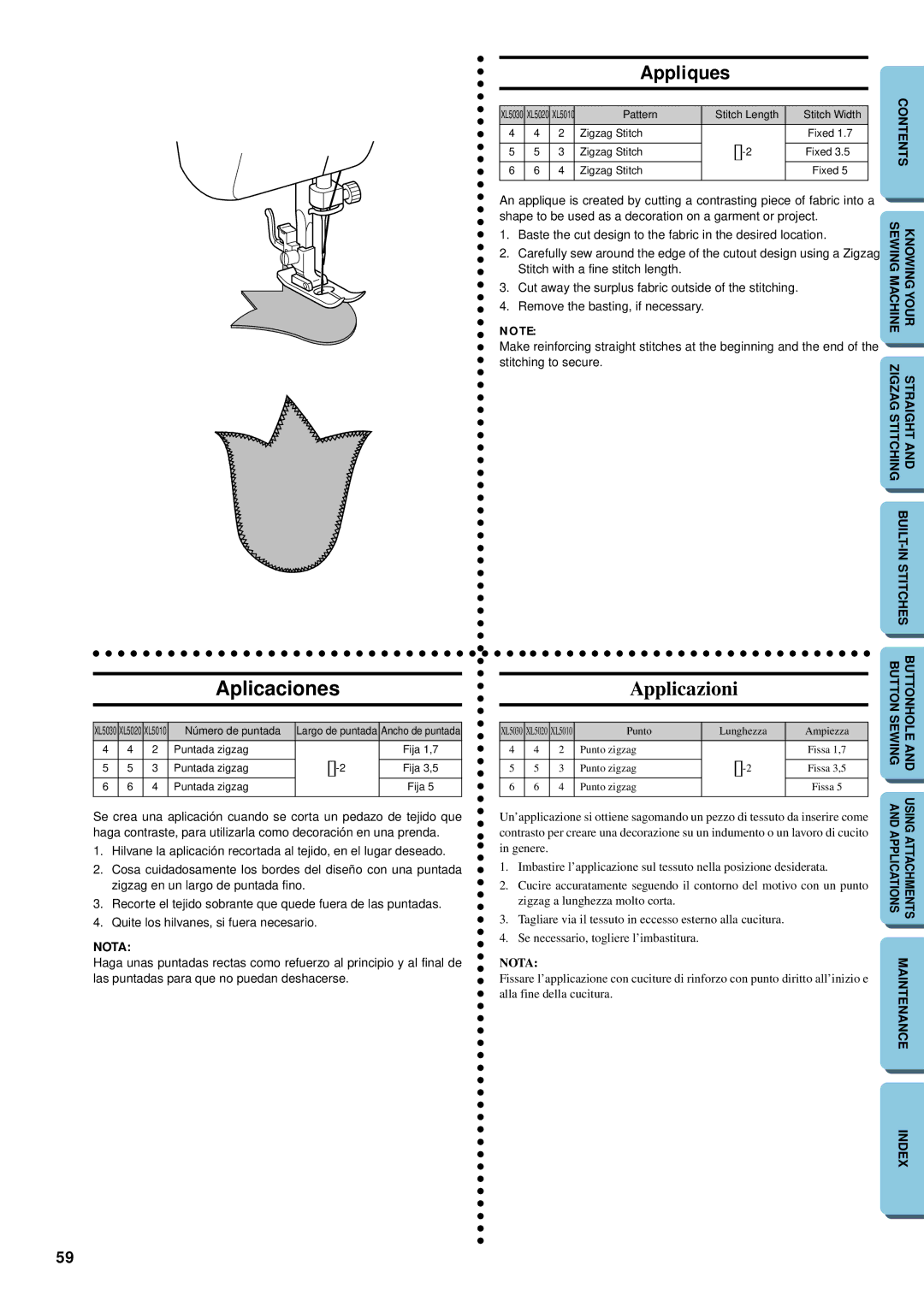 Brother XL-5012, XL-5032 instruction manual Aplicaciones, Appliques, Applicazioni 