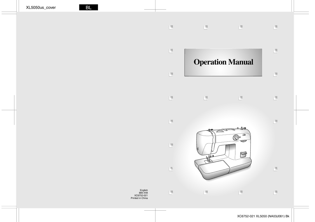 Brother XL-5051, XL-5060, XL-5071, XL-5061, XL-5070 operation manual XL5050uscover 