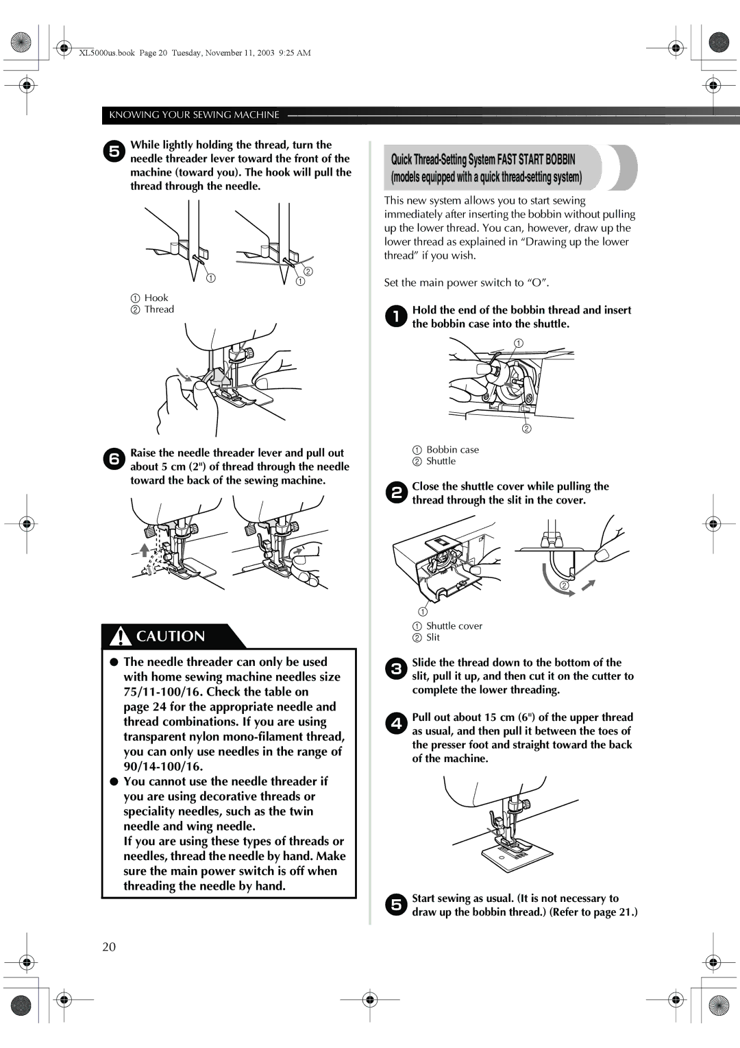 Brother XL-5061, XL-5060, XL-5051, XL-5071, XL5050, XL-5070 operation manual Bobbin case Shuttle 