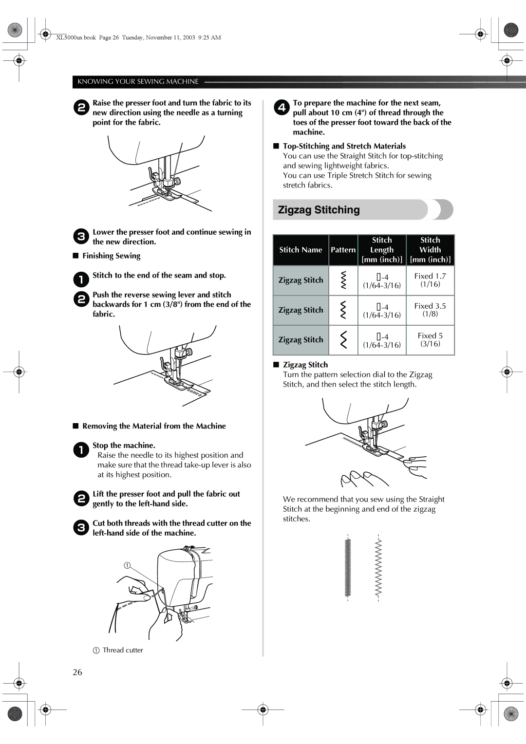 Brother XL-5061, XL-5060, XL-5051, XL-5071, XL5050, XL-5070 operation manual Zigzag Stitching 