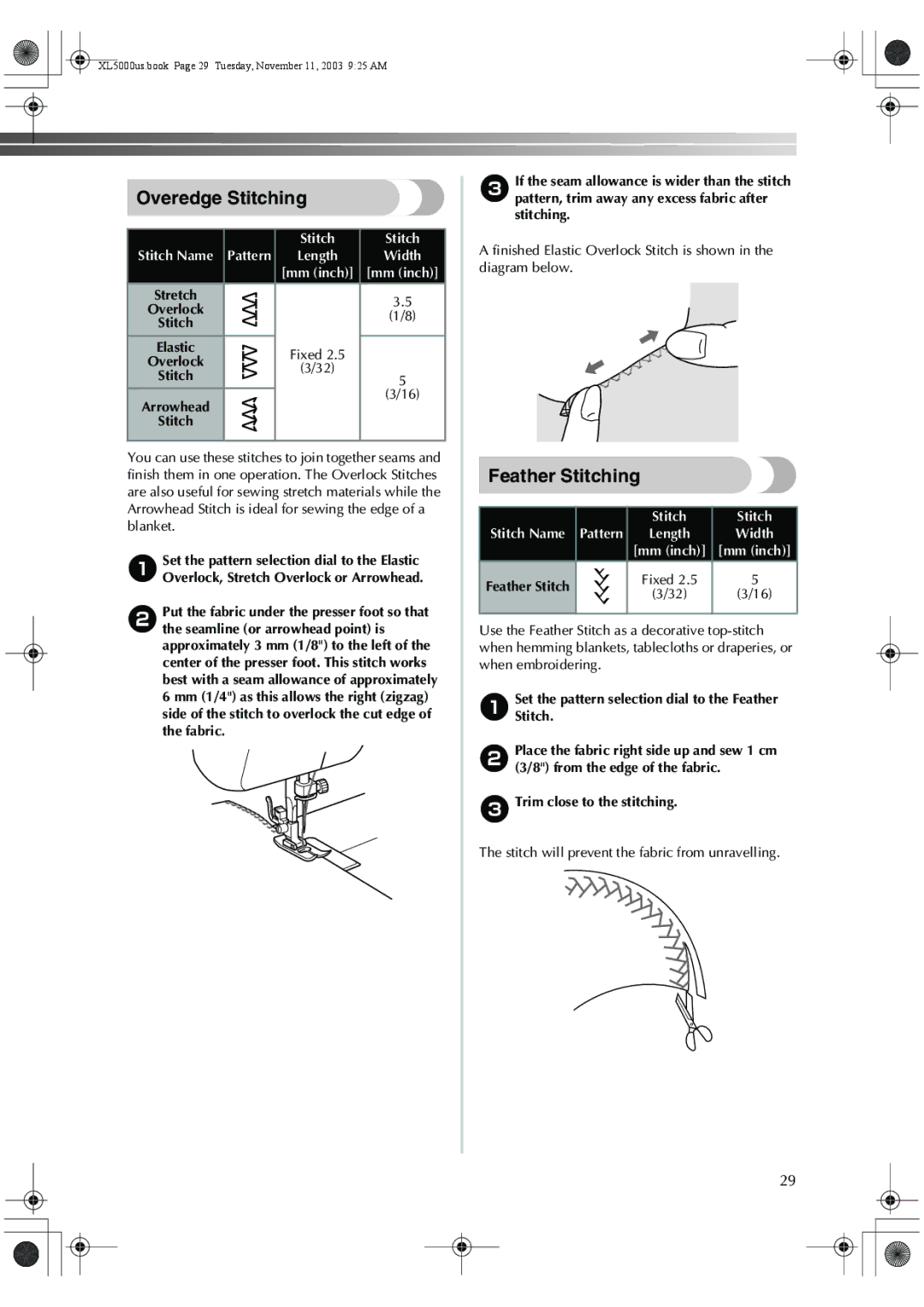 Brother XL-5060, XL-5051, XL-5071, XL-5061, XL5050, XL-5070 operation manual Overedge Stitching, Feather Stitching 