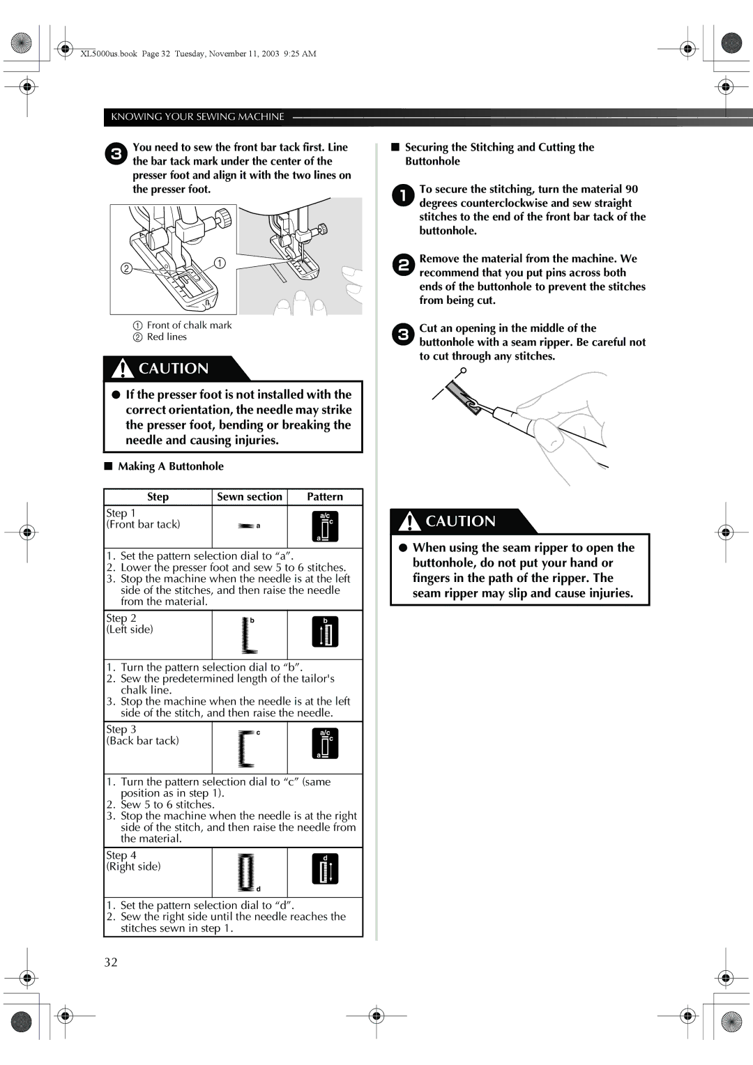 Brother XL-5061, XL-5060, XL-5051, XL-5071, XL5050, XL-5070 operation manual Step Front bar tack, Step Back bar tack 