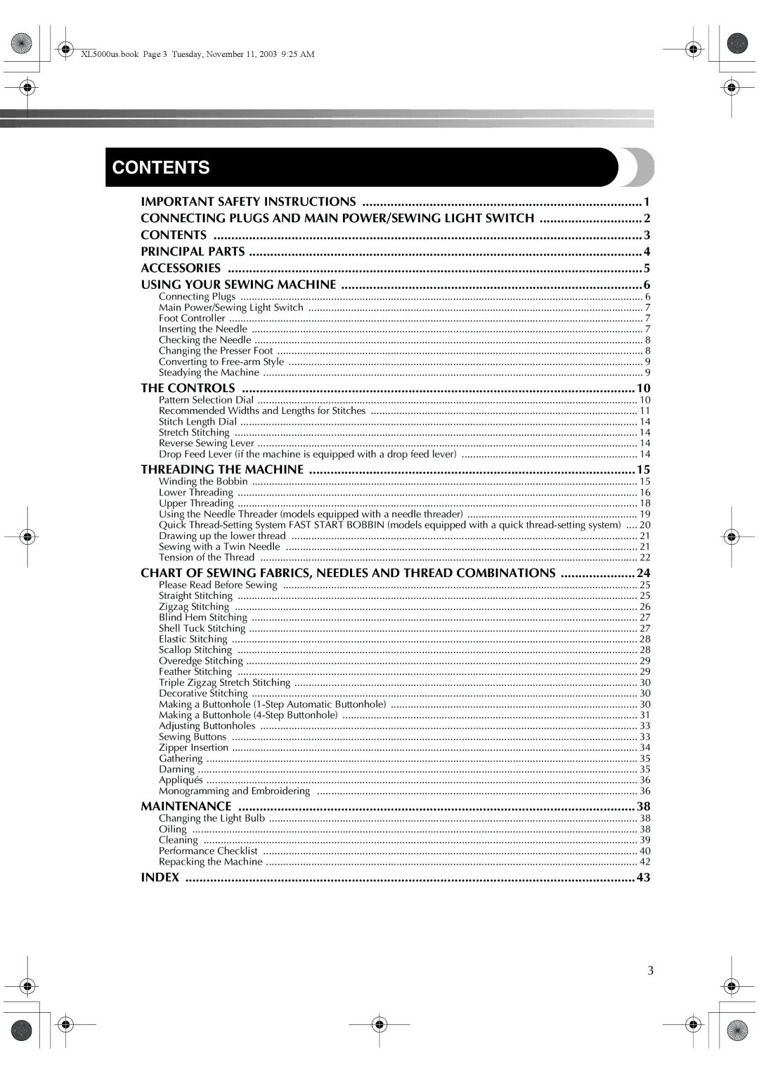 Brother XL5050, XL-5060, XL-5051, XL-5071, XL-5061, XL-5070 operation manual Contents 