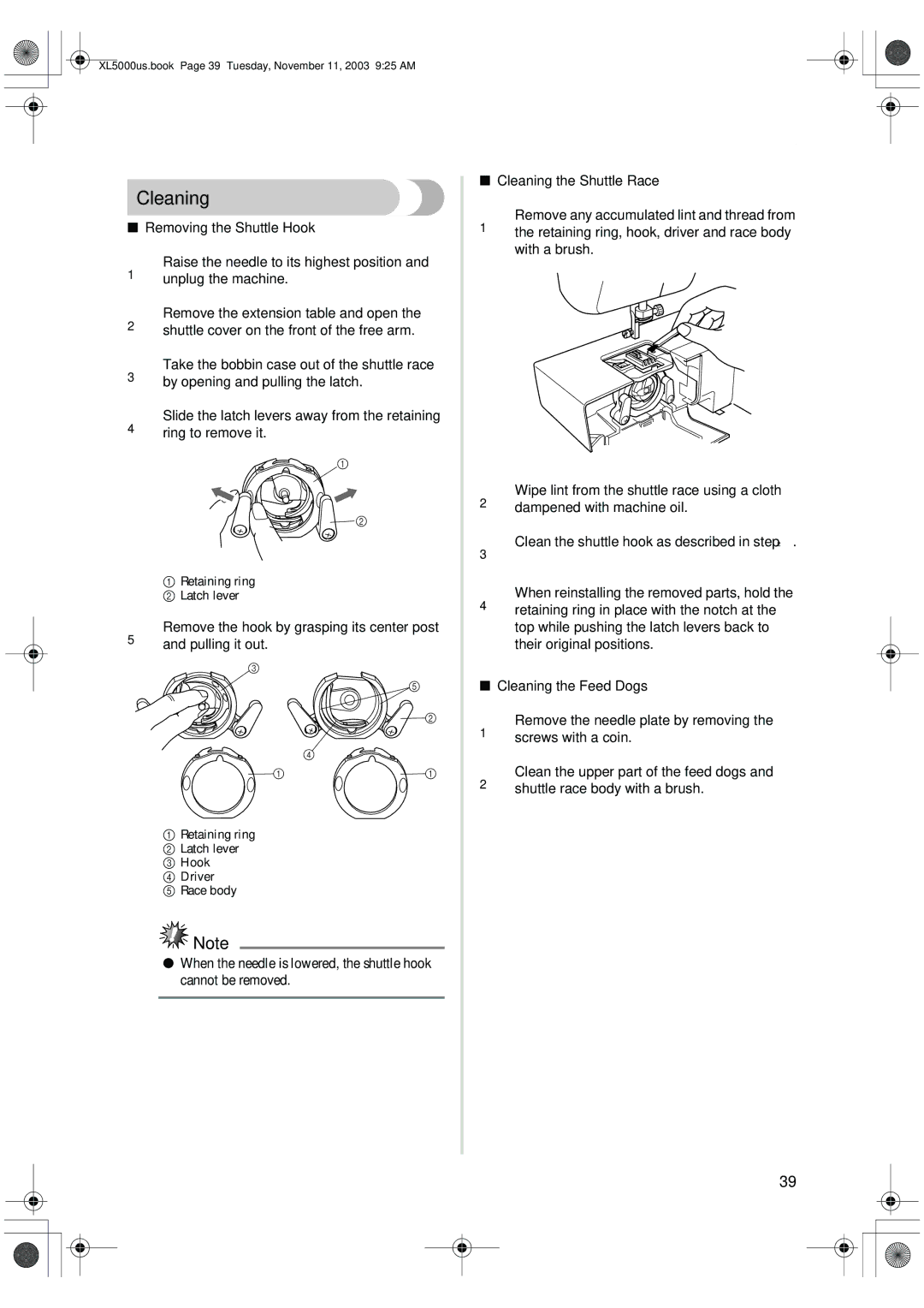 Brother XL5050, XL-5060, XL-5051, XL-5071, XL-5061, XL-5070 operation manual Cleaning 