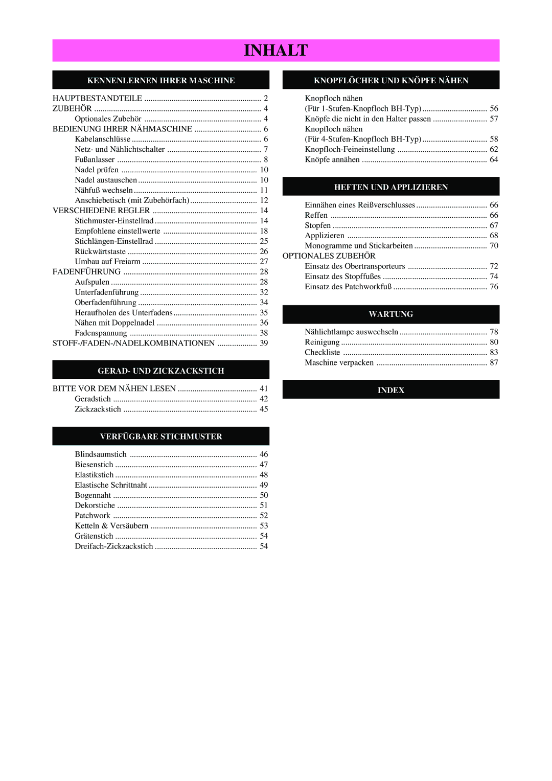 Brother XL-6040 important safety instructions Inhalt 