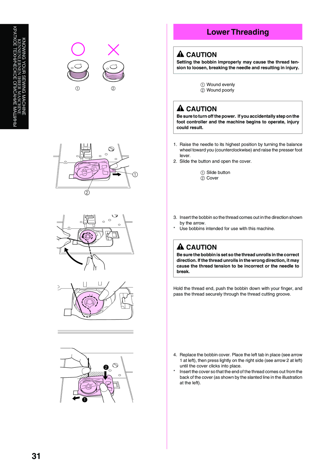 Brother XL-6040 important safety instructions Lower Threading 