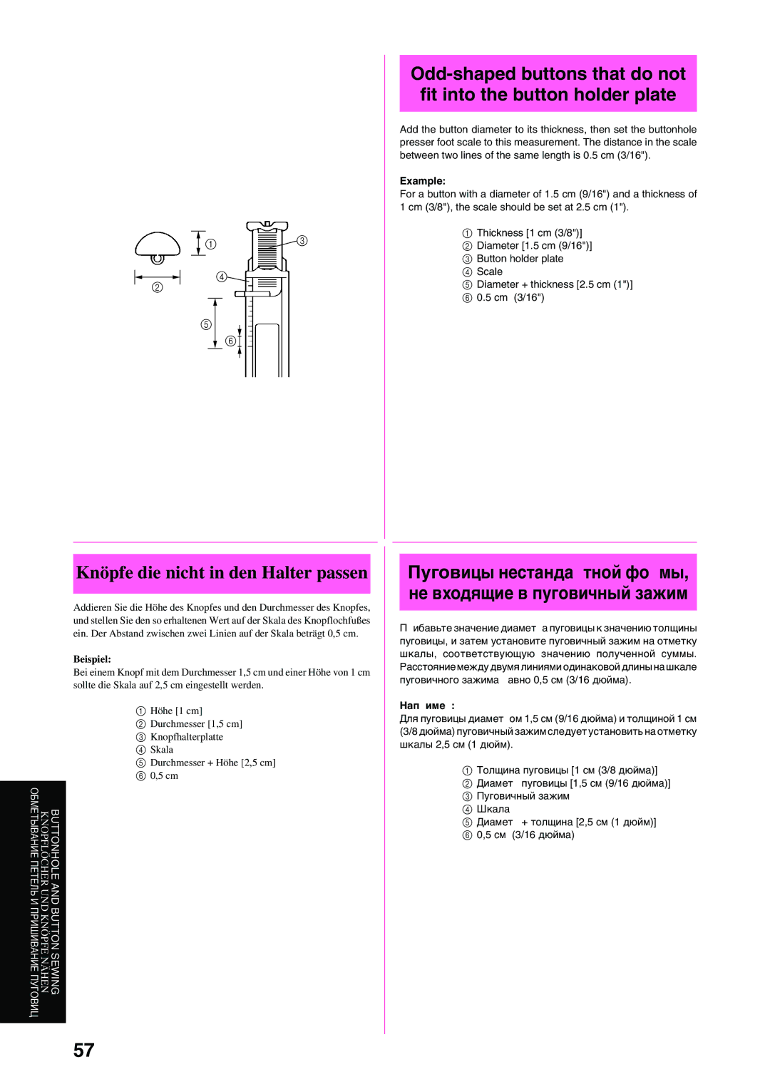 Brother XL-6040 important safety instructions Knöpfe die nicht in den Halter passen, Example 