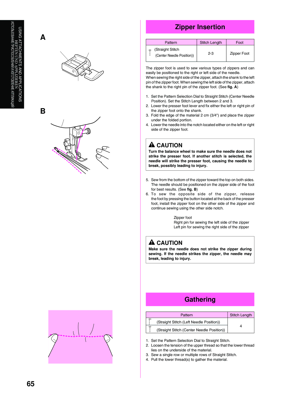 Brother XL-6040 important safety instructions Zipper Insertion, Gathering 