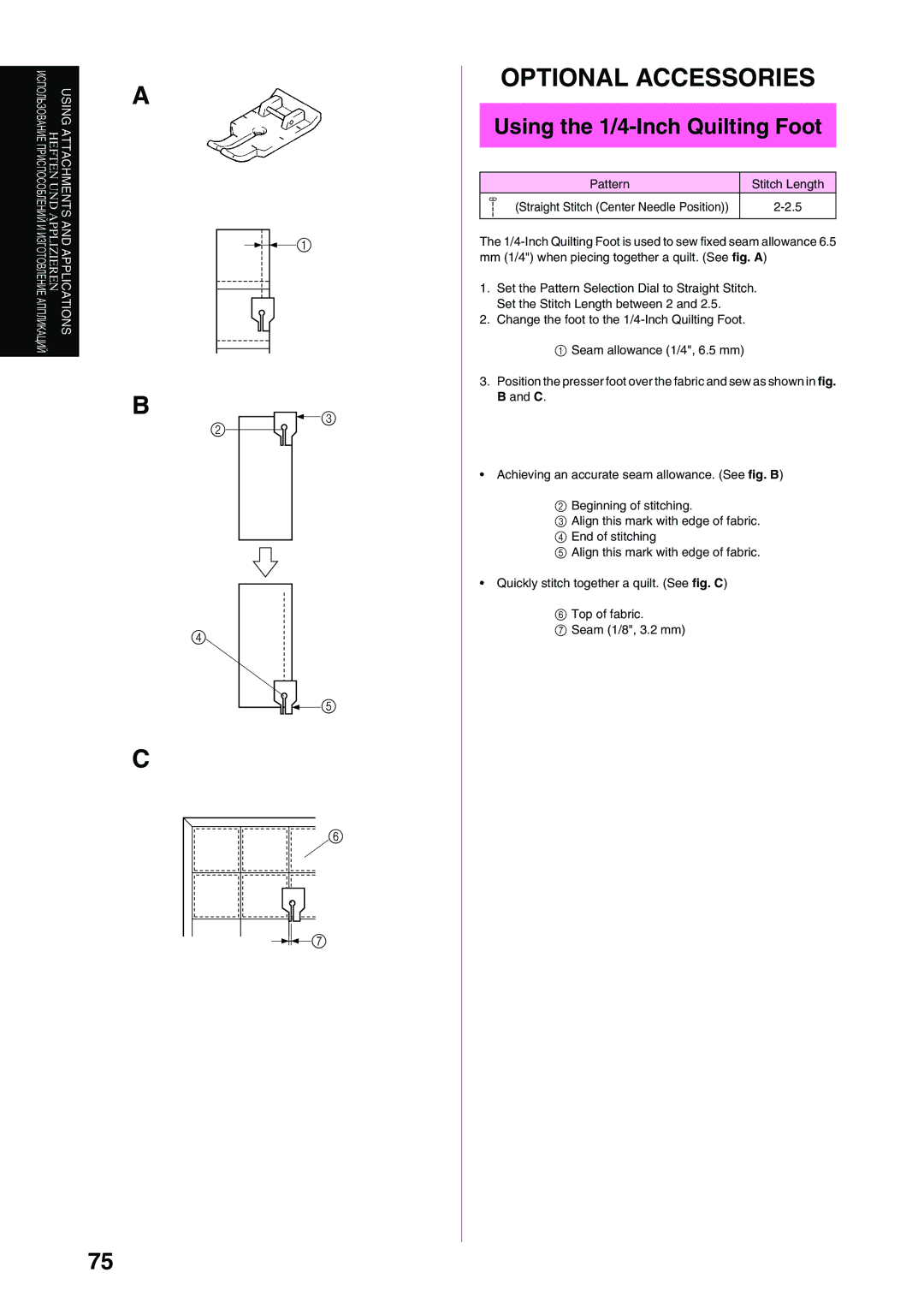 Brother XL-6040 important safety instructions Using the 1/4-Inch Quilting Foot 