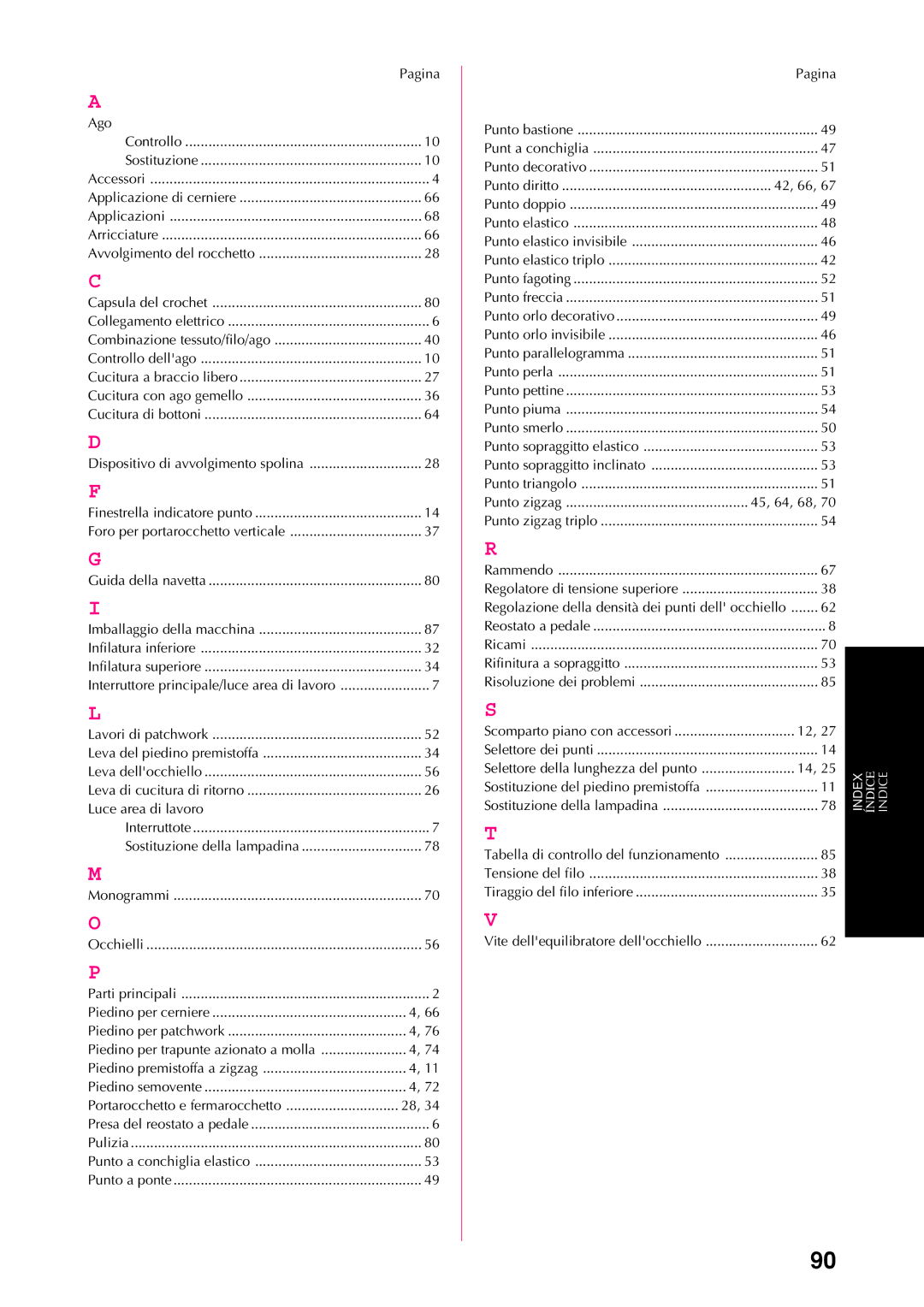 Brother XL-6062, XL-6053 Pagina, Applicazione di cerniere, Sostituzione della lampadina, Parti principali, 45, 64, 68 