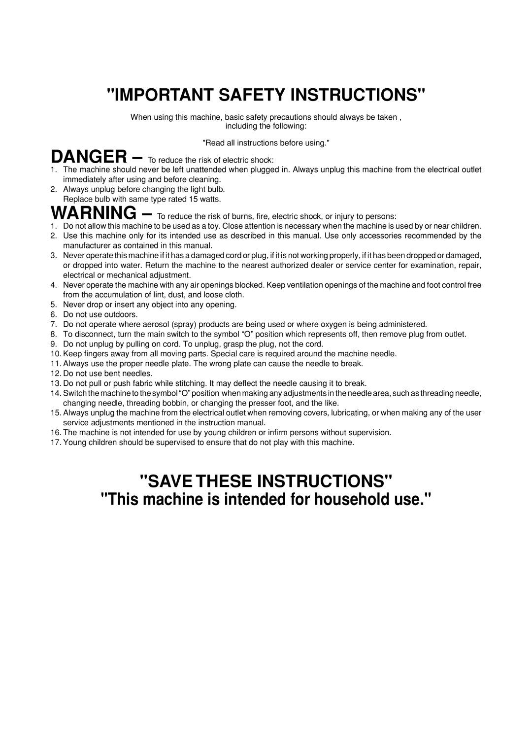 Brother XL-6060, XL-6053, XL-6050, XL-6062, XL-6041, XL-6042, XL-6051, XL-6061, XL-6043, XL-6063 Important Safety Instructions 