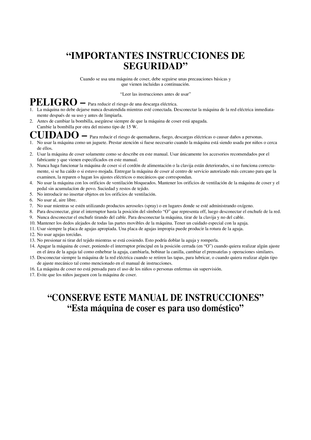 Brother XL-6062, XL-6053, XL-6050, XL-6060, XL-6041, XL-6042, XL-6051, XL-6061, XL-6043 Conserve Este Manual DE Instrucciones 