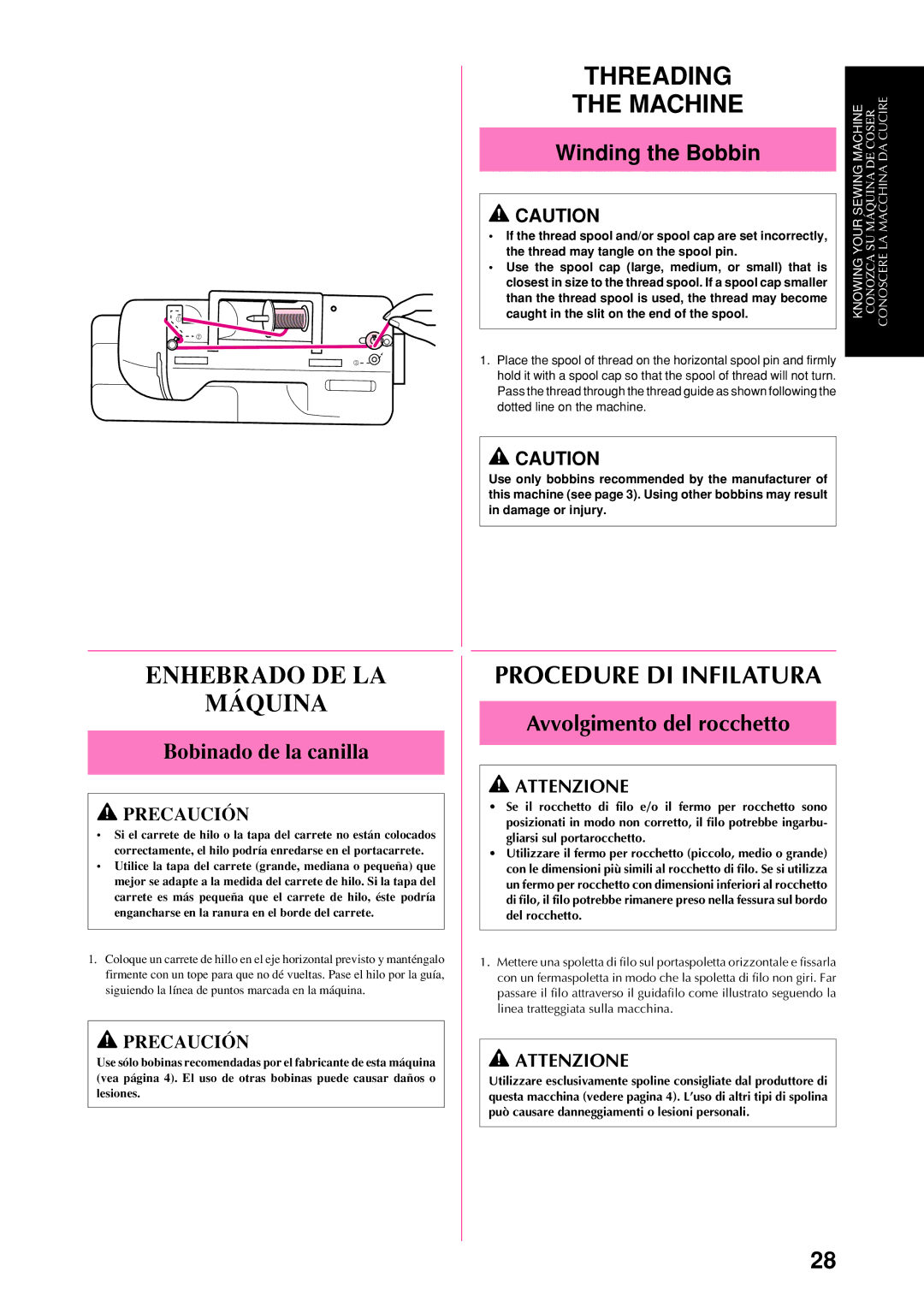 Brother XL-6061, XL-6053, XL-6050, XL-6060, XL-6062, XL-6041, XL-6042 Bobinado de la canilla, Avvolgimento del rocchetto 