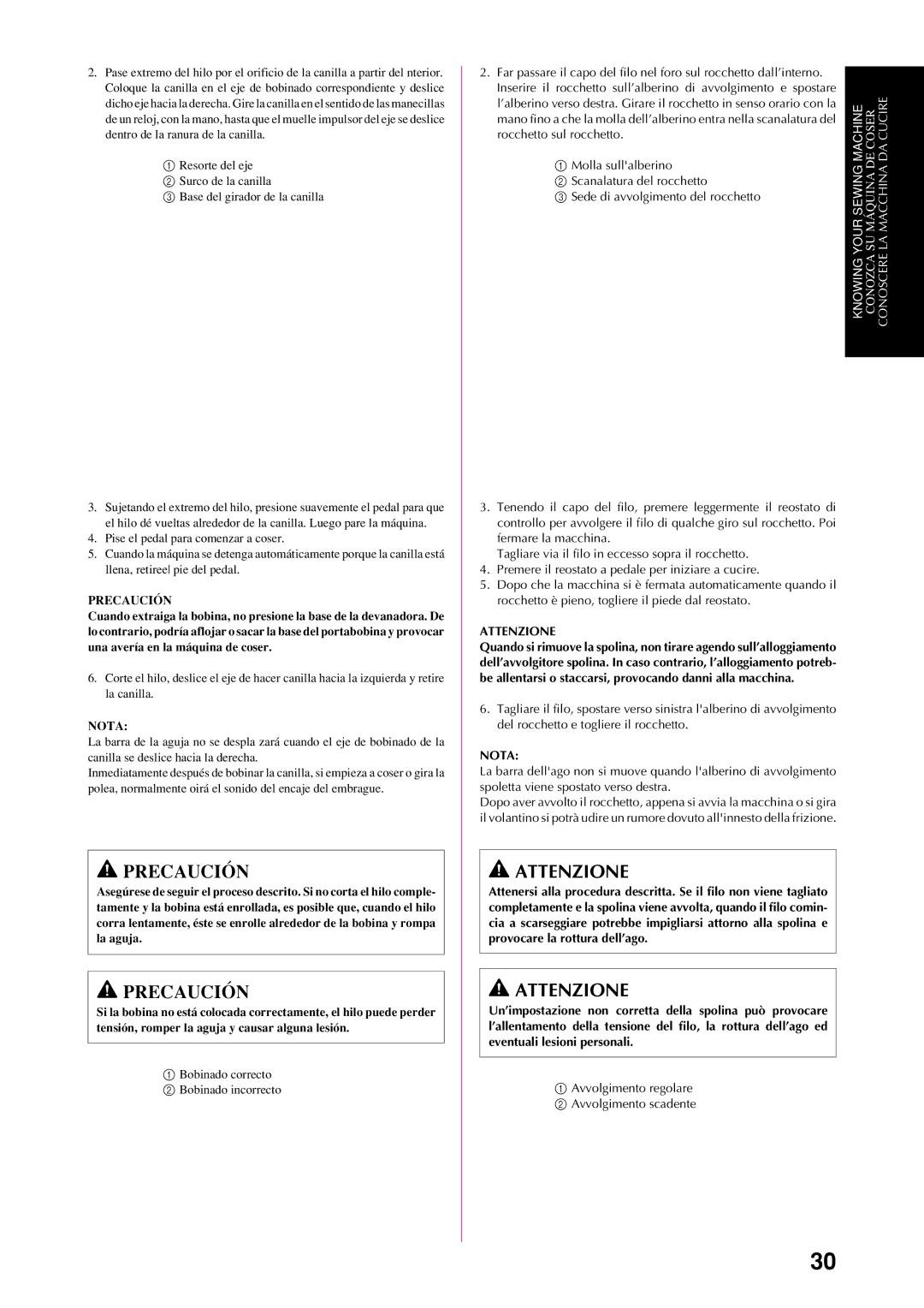 Brother XL-6063, XL-6053, XL-6050, XL-6060, XL-6062, XL-6041, XL-6042 Precaución, Avvolgimento regolare Avvolgimento scadente 