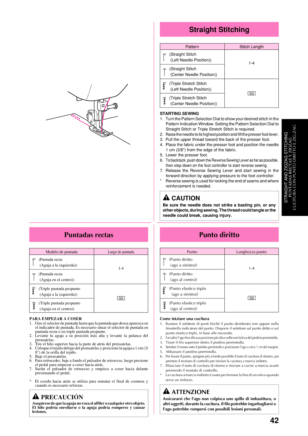 Brother XL-6052, XL-6053, XL-6050 Puntadas rectas, Straight Stitching, Punto diritto, Starting Sewing, Para Empezar a Coser 