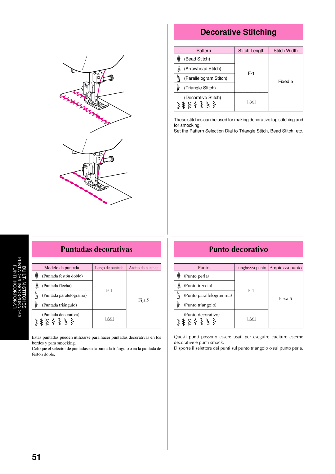 Brother XL-6043, XL-6053, XL-6050, XL-6060, XL-6062, XL-6041 Decorative Stitching, Puntadas decorativas, Punto decorativo 