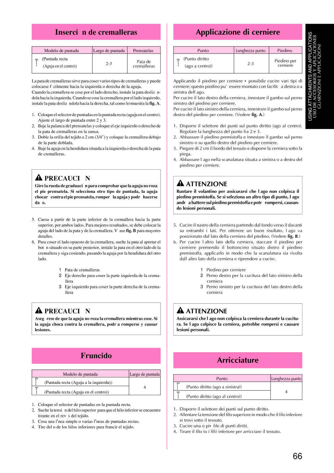 Brother XL-6050, XL-6053, XL-6060, XL-6062 Inserción de cremalleras, Fruncido, Applicazione di cerniere, Arricciature 