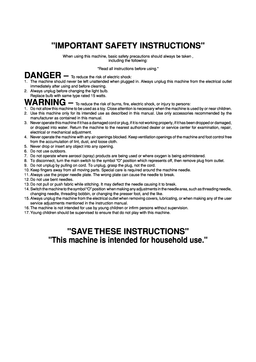 Brother XL-6060, XL-6053 Important Safety Instructions, SAVE THESE INSTRUCTIONS This machine is intended for household use 