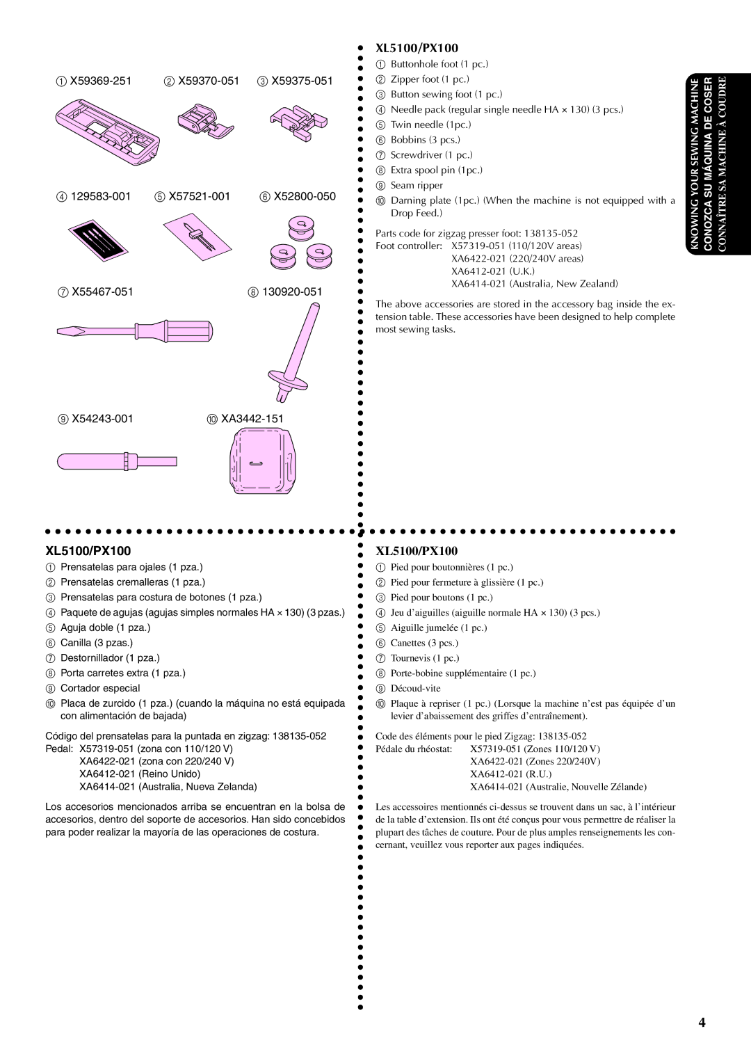 Brother XL5300, XL5200 instruction manual XL5100/PX100 