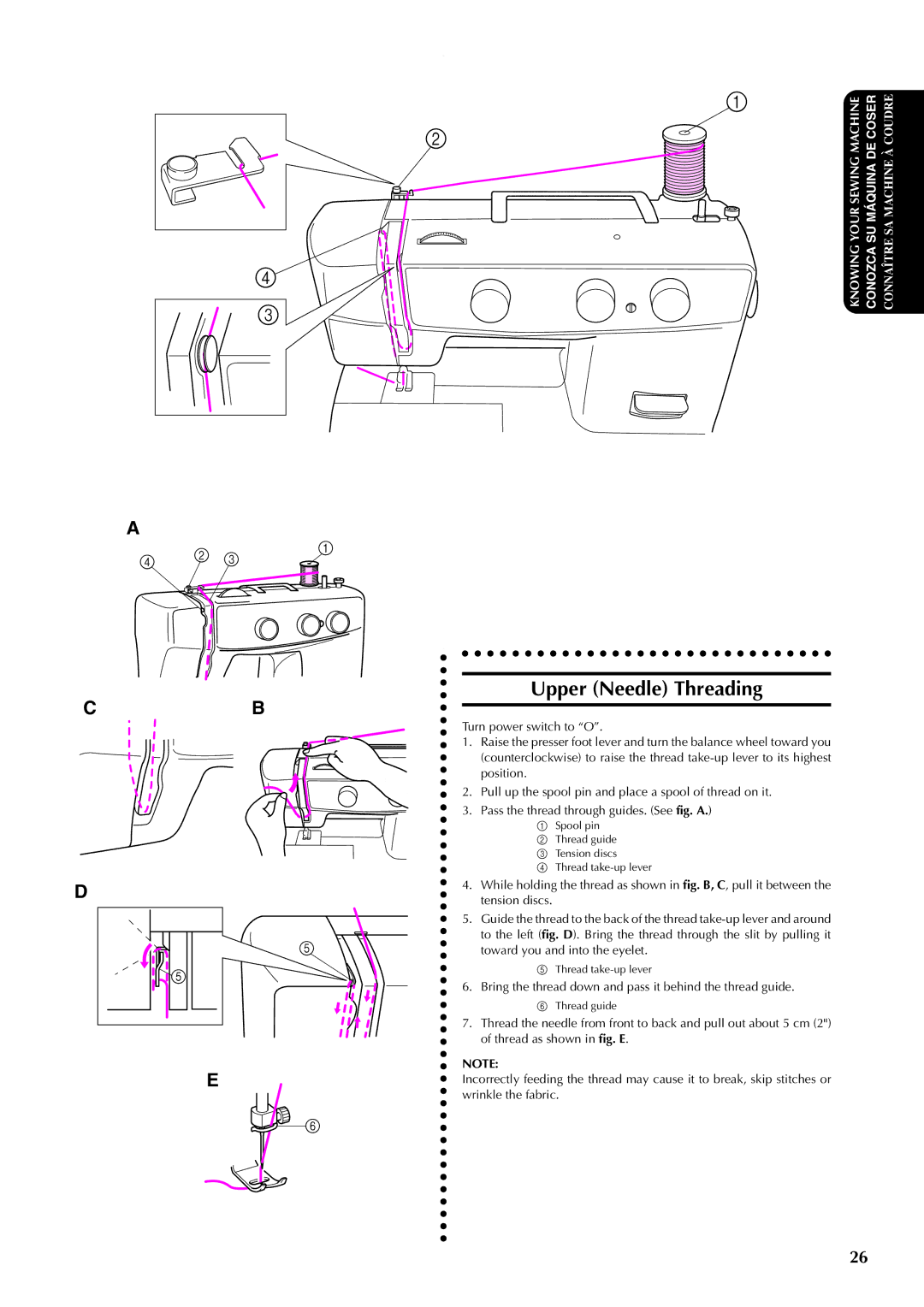 Brother XL5100, XL5200, XL5300 instruction manual Upper Needle Threading 