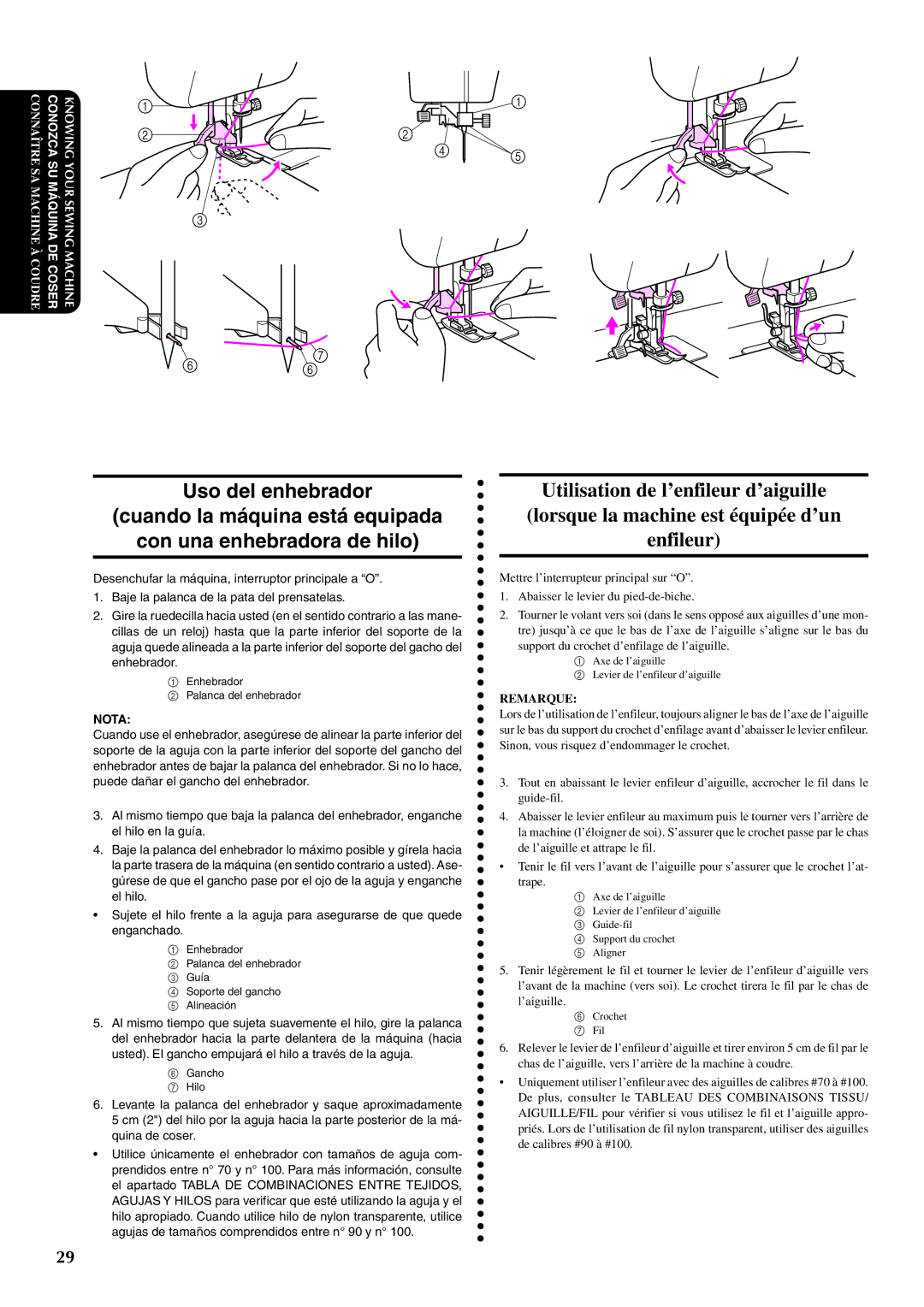 Brother XL5100, XL5200, XL5300 instruction manual Enhebrador Palanca del enhebrador 