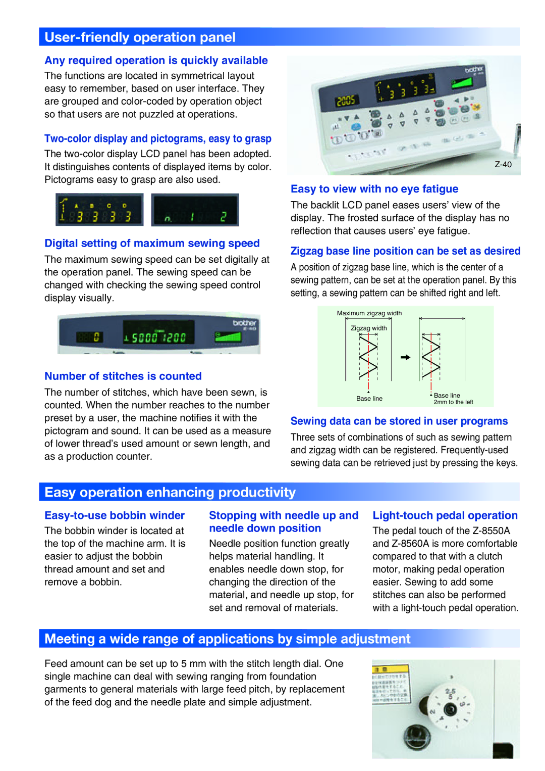 Brother Z-8550A, Z-8560A manual User-friendly operation panel, Easy operation enhancing productivity 