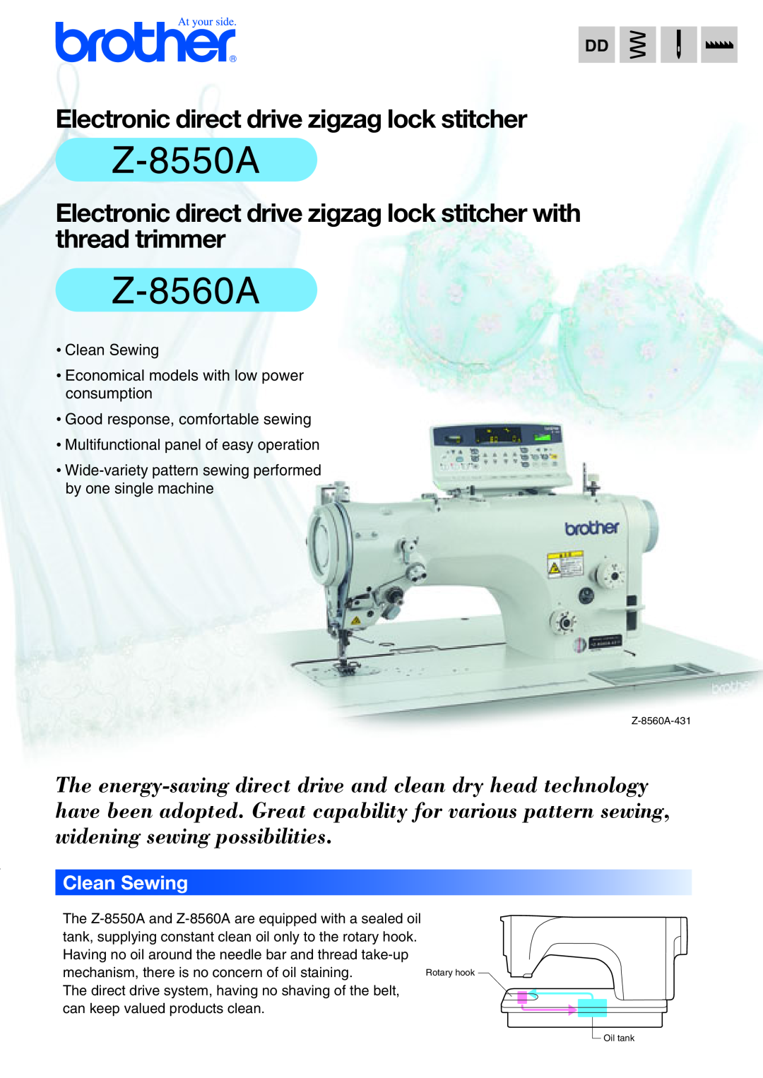 Brother Z-8560A manual Clean Sewing, Z-8550A, Electronic direct drive zigzag lock stitcher 