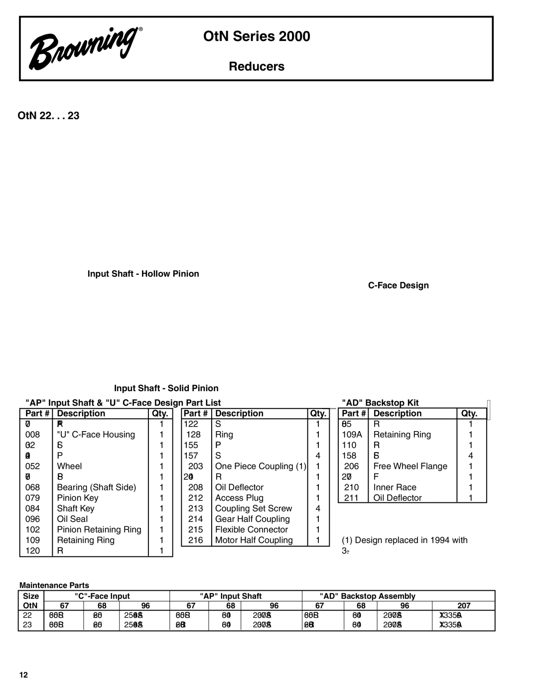 Browning OtN Series 2000 manual OtN 22, 25x40x8 AS, 20x30x7 AS BWX133590A 