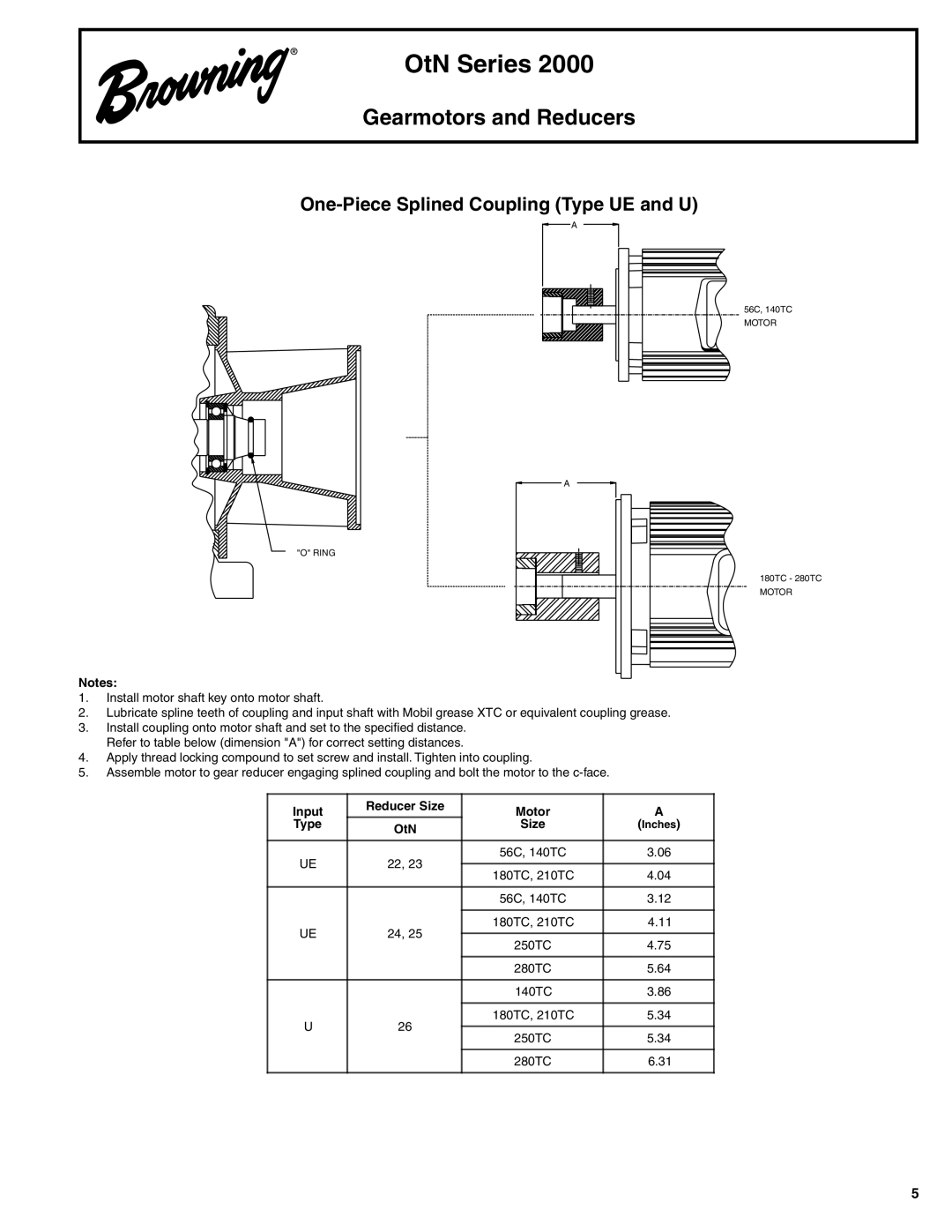 Browning OtN Series 2000 manual One-Piece Splined Coupling Type UE and U 