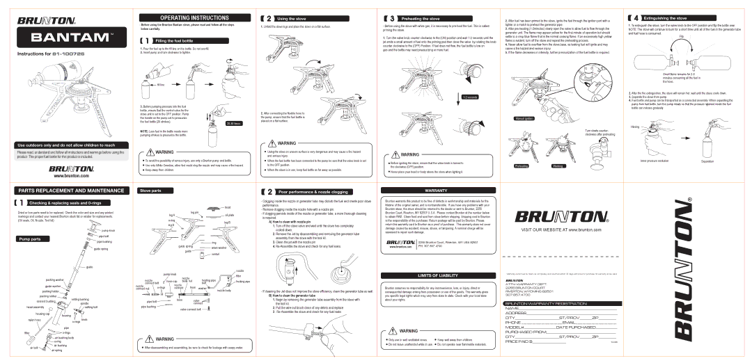Brunton 81-100726 operating instructions Warranty, Limits of Liability 