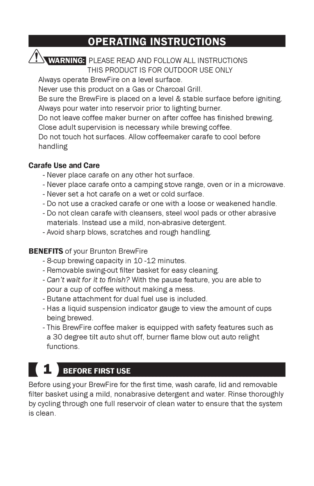 Brunton 81-100730 user manual Operating Instructions, Before First USE 