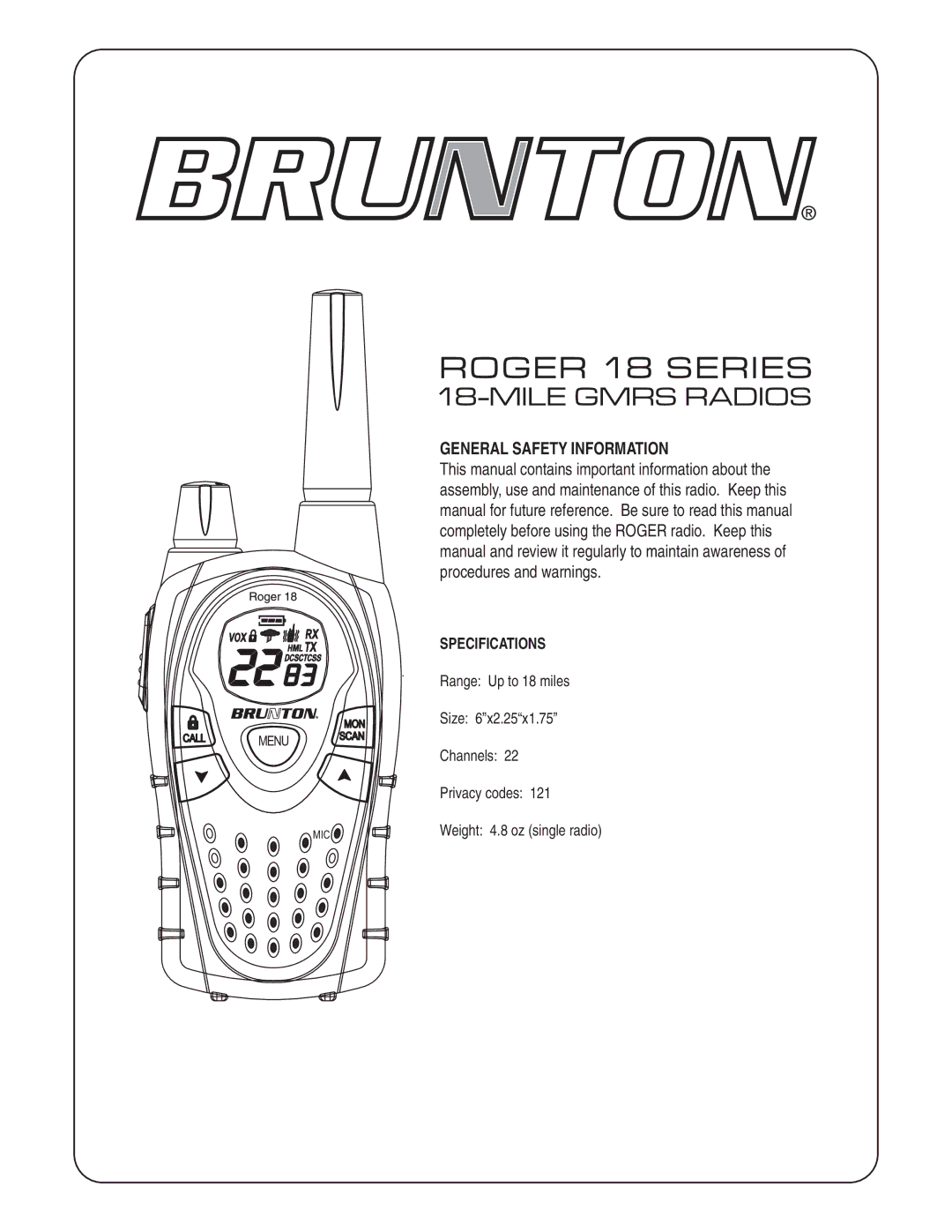 Brunton ROGER 18 SERIES specifications G E R 18 S E R I E S 