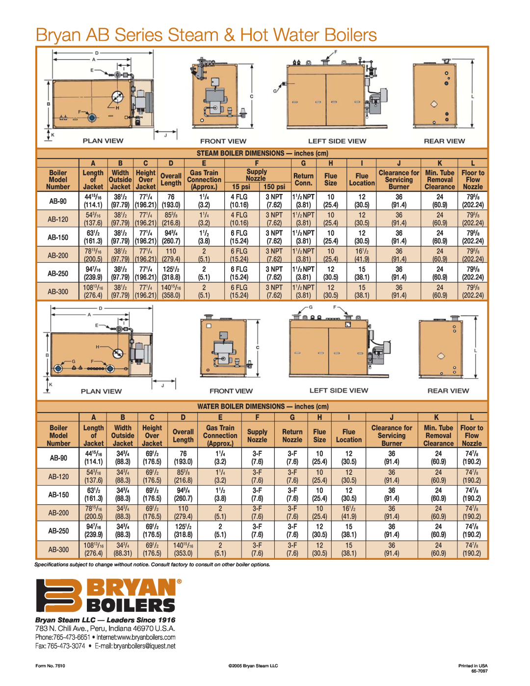 Bryan Boilers AB250-S150-FDG, AB120-W-FDGO manual Bryan AB Series Steam & Hot Water Boilers 
