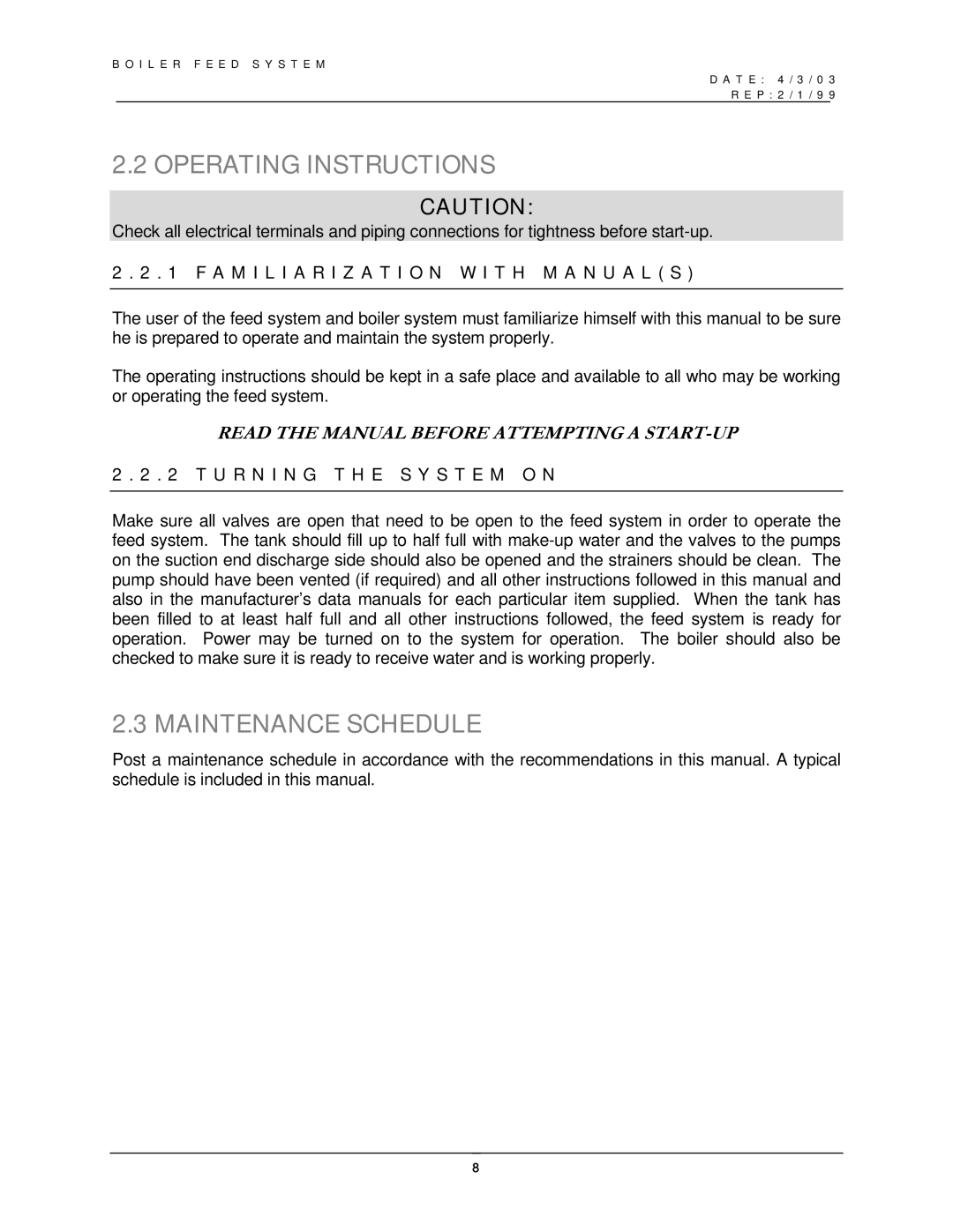 Bryan Boilers AH-FS151250D Operating Instructions, Maintenance Schedule, A M I L I a R I Z a T I O N W I T H M a N U a L S 