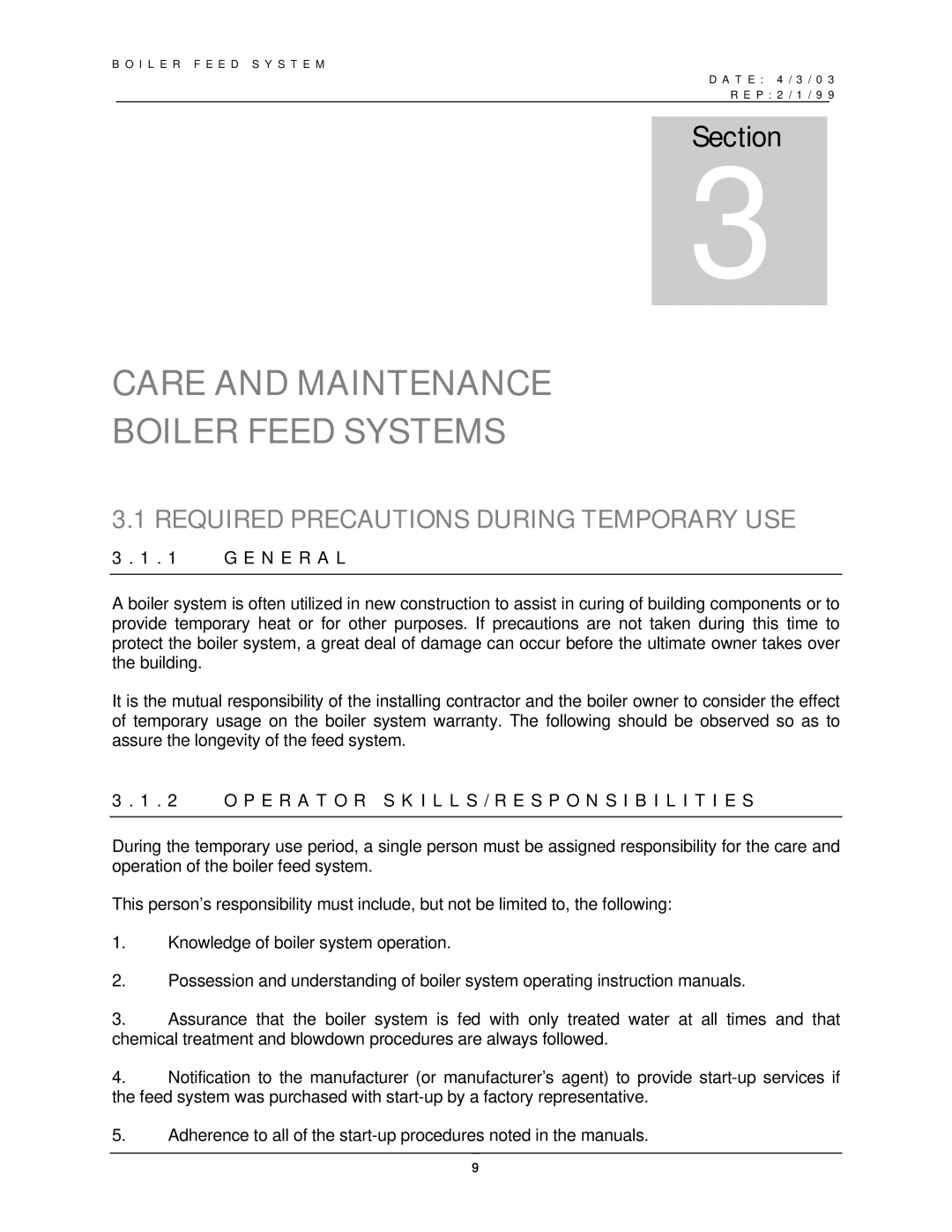 Bryan Boilers AH-FS151250D service manual Required Precautions During Temporary USE 