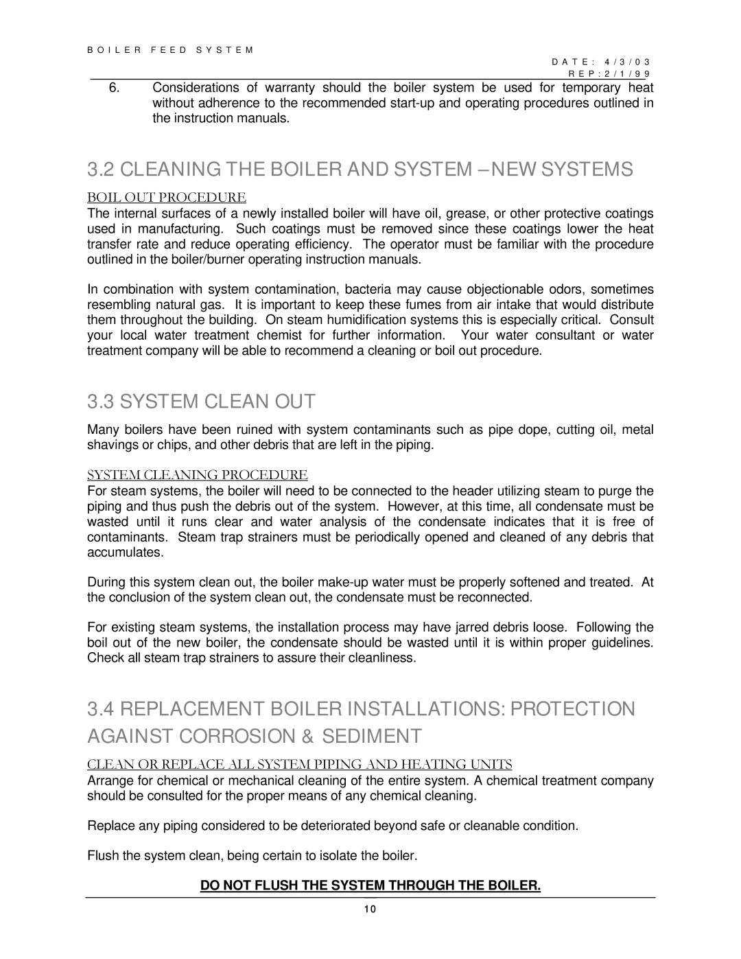 Bryan Boilers AH-FS151250D service manual Cleaning the Boiler and System NEW Systems, System Clean OUT, Boil OUT Procedure 