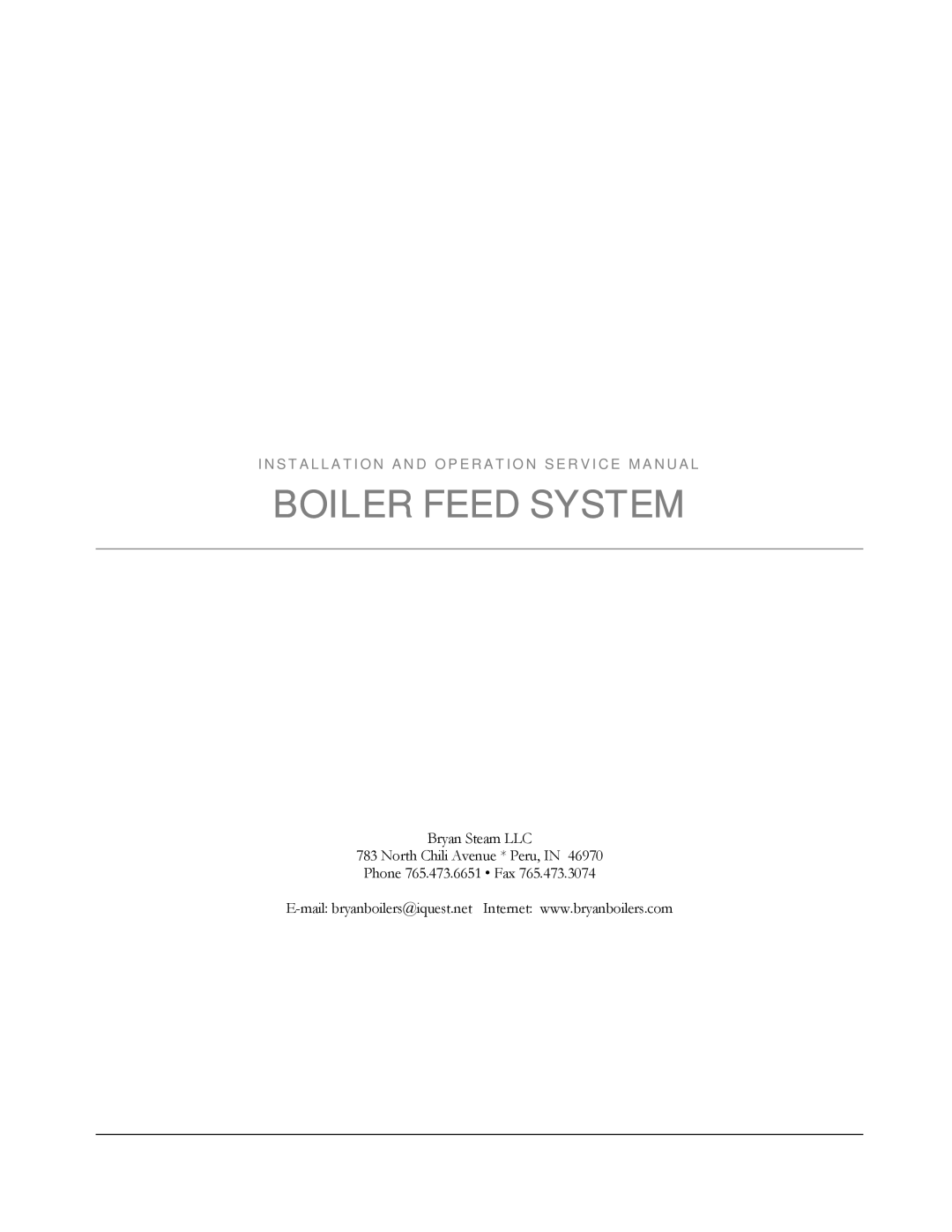 Bryan Boilers AH-FS151250D service manual Boiler Feed System 