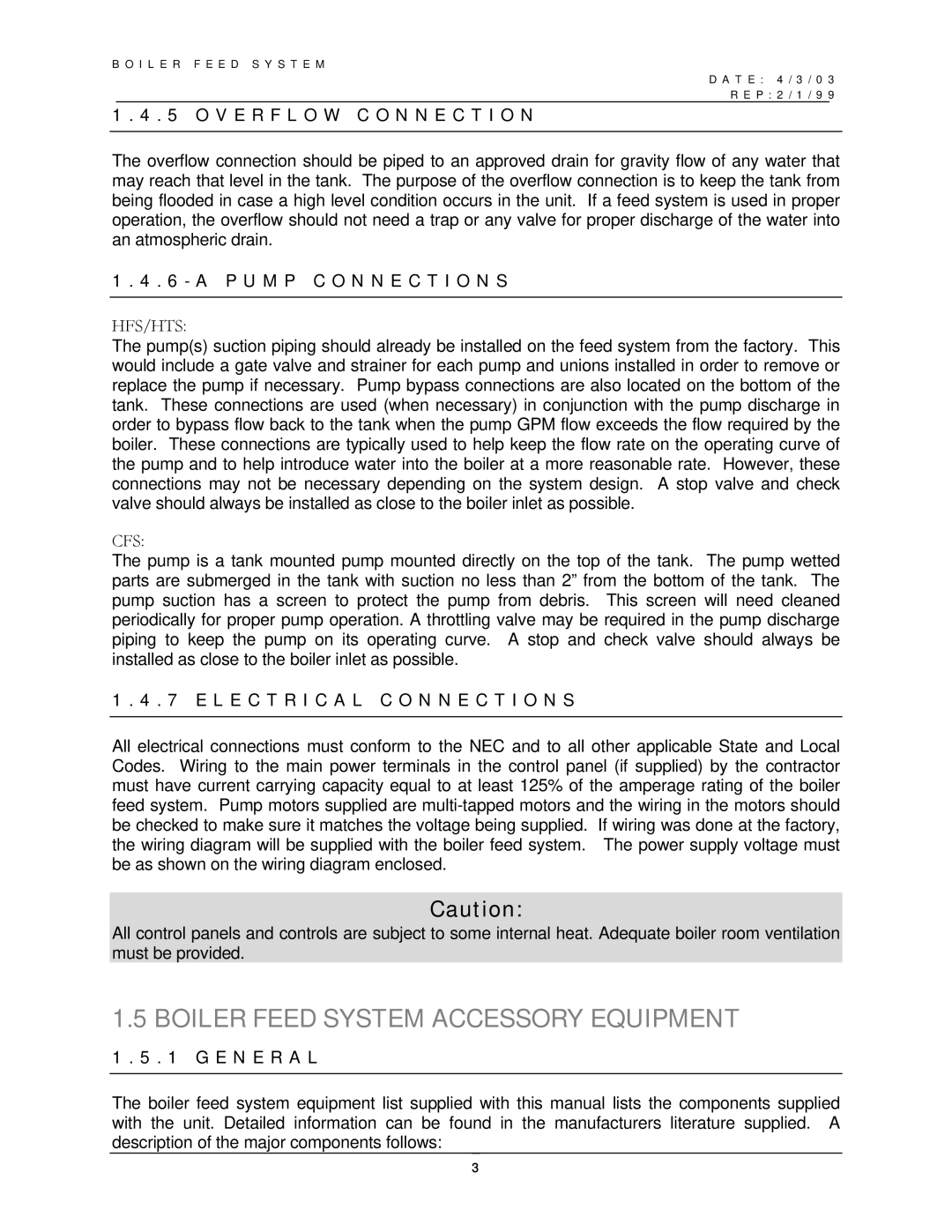 Bryan Boilers AH-FS151250D service manual Boiler Feed System Accessory Equipment, V E R F L O W C O N N E C T I O N 