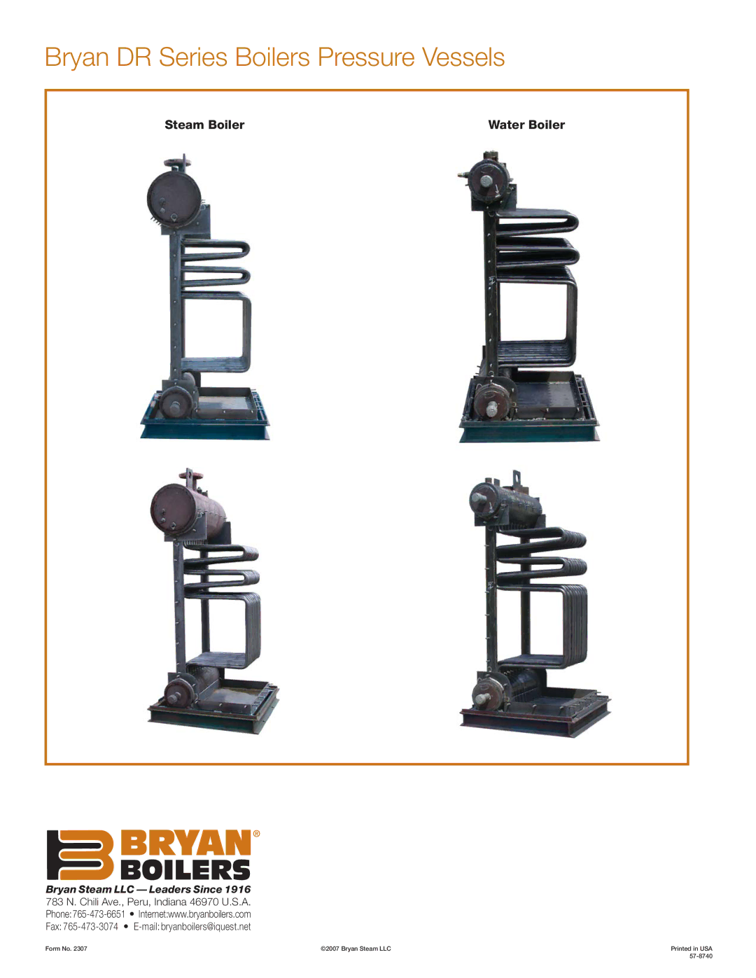 Bryan Boilers manual Bryan DR Series Boilers Pressure Vessels, Steam Boiler Water Boiler, Bryan Steam LLC Leaders Since 