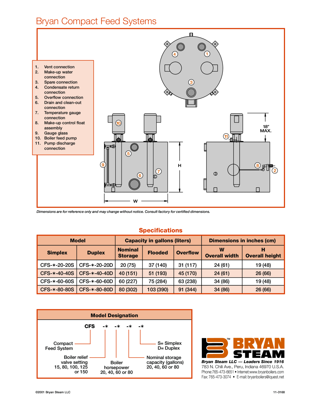 Bryan Boilers CFS-15-20-20D manual Bryan Compact Feed Systems, Specifications 